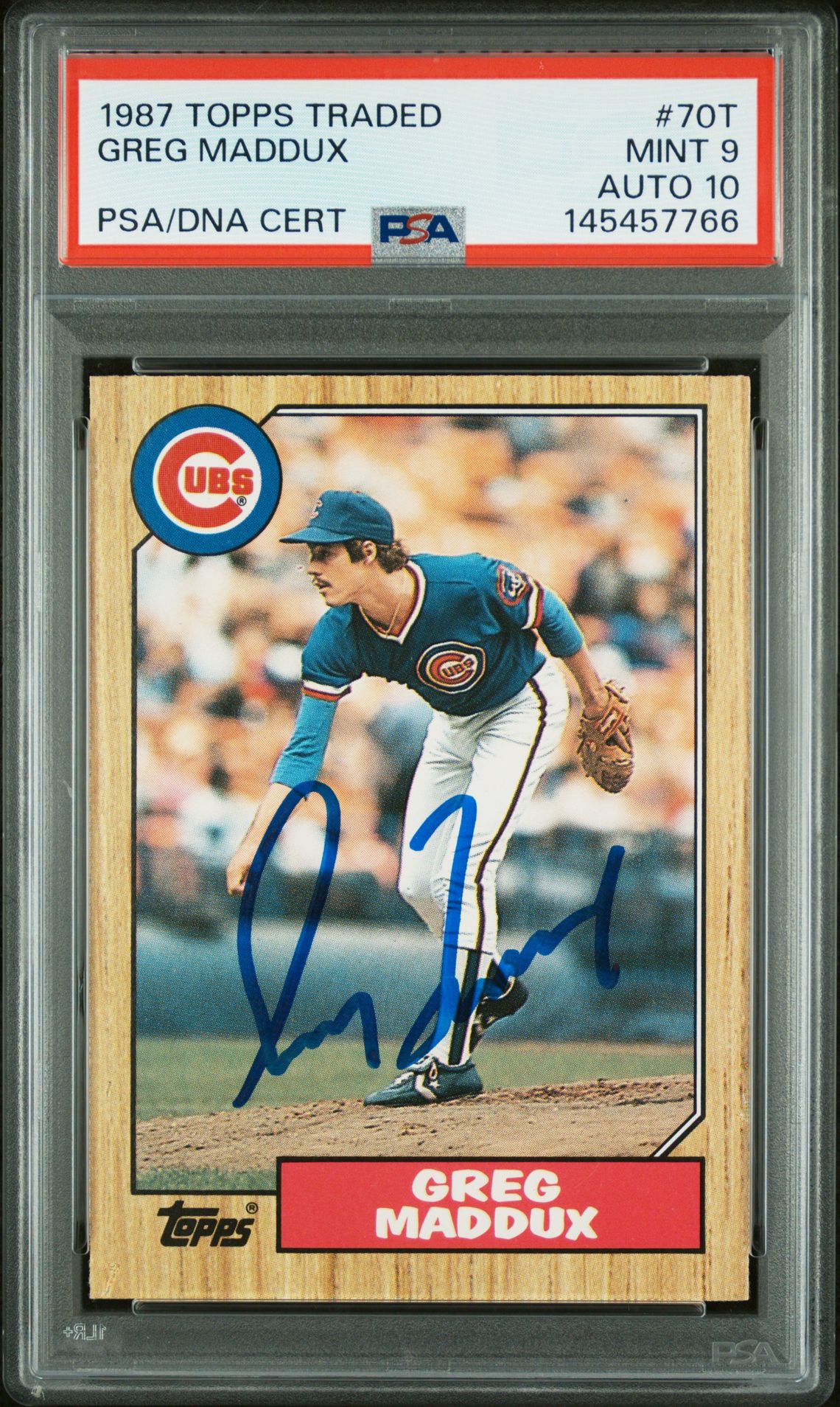Greg Maddux 1987 Topps Traded Chicago Cubs Signed Baseball RC Rookie Card #70T Graded PSA 9 Auto 10 Cert #145457766