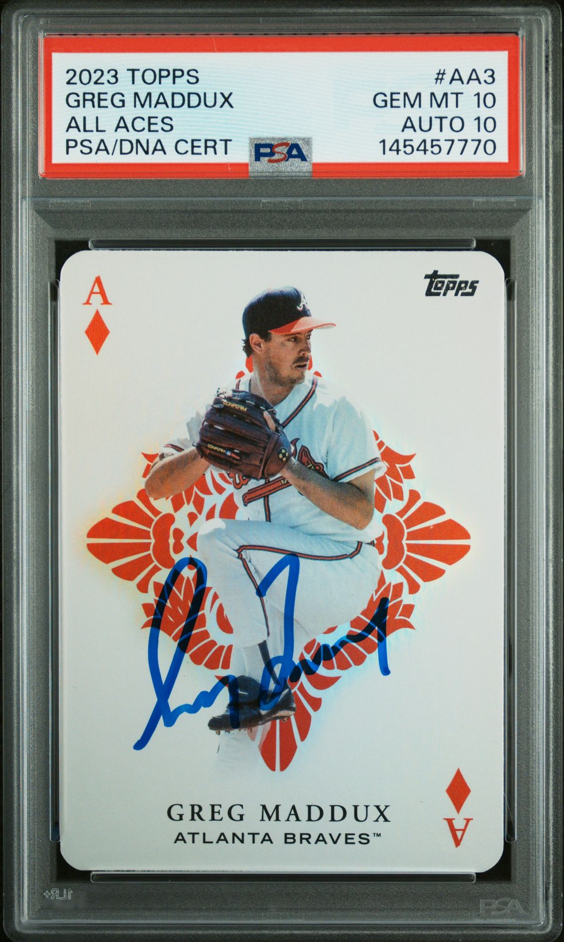 Greg Maddux 2023 Topps All Aces Atlanta Braves Signed Baseball Card #AA3 Graded PSA 10 Auto 10 Cert #145457770