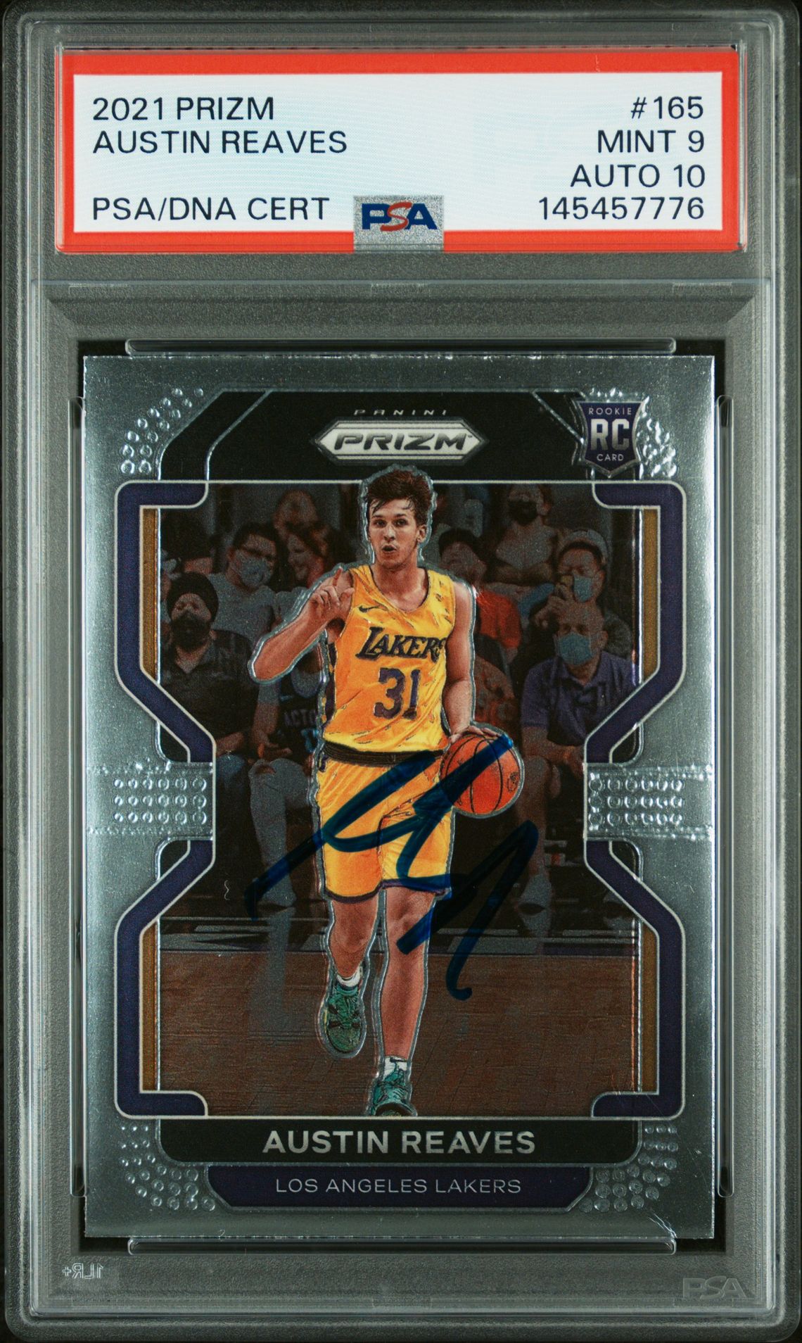 Austin Reaves 2021 Panini Prizm Los Angeles Lakers Signed Basketball RC Rookie Card #165 Graded PSA 9 Auto 10 Cert #145457776