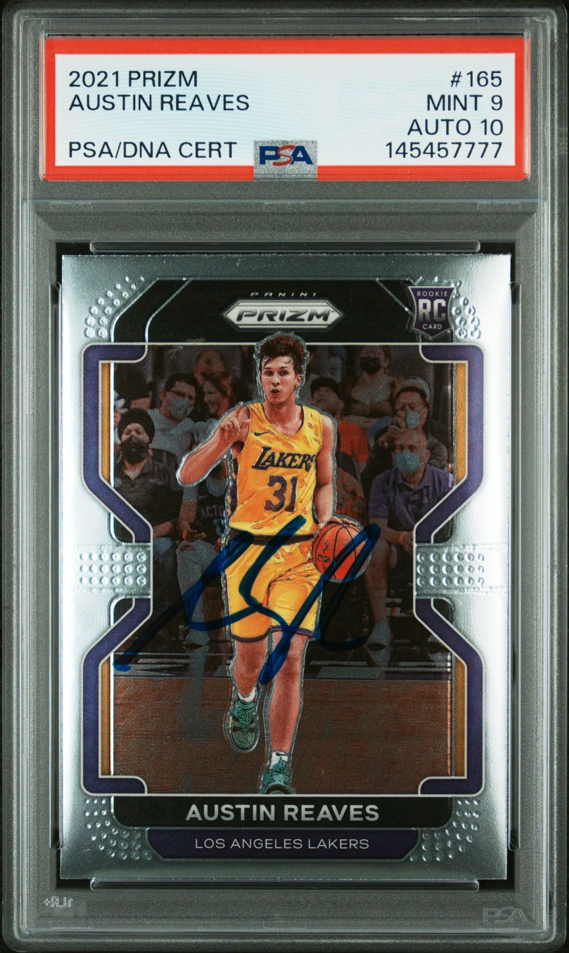 Austin Reaves 2021 Panini Prizm Los Angeles Lakers Signed Basketball RC Rookie Card #165 Graded PSA 9 Auto 10 Cert #145457777