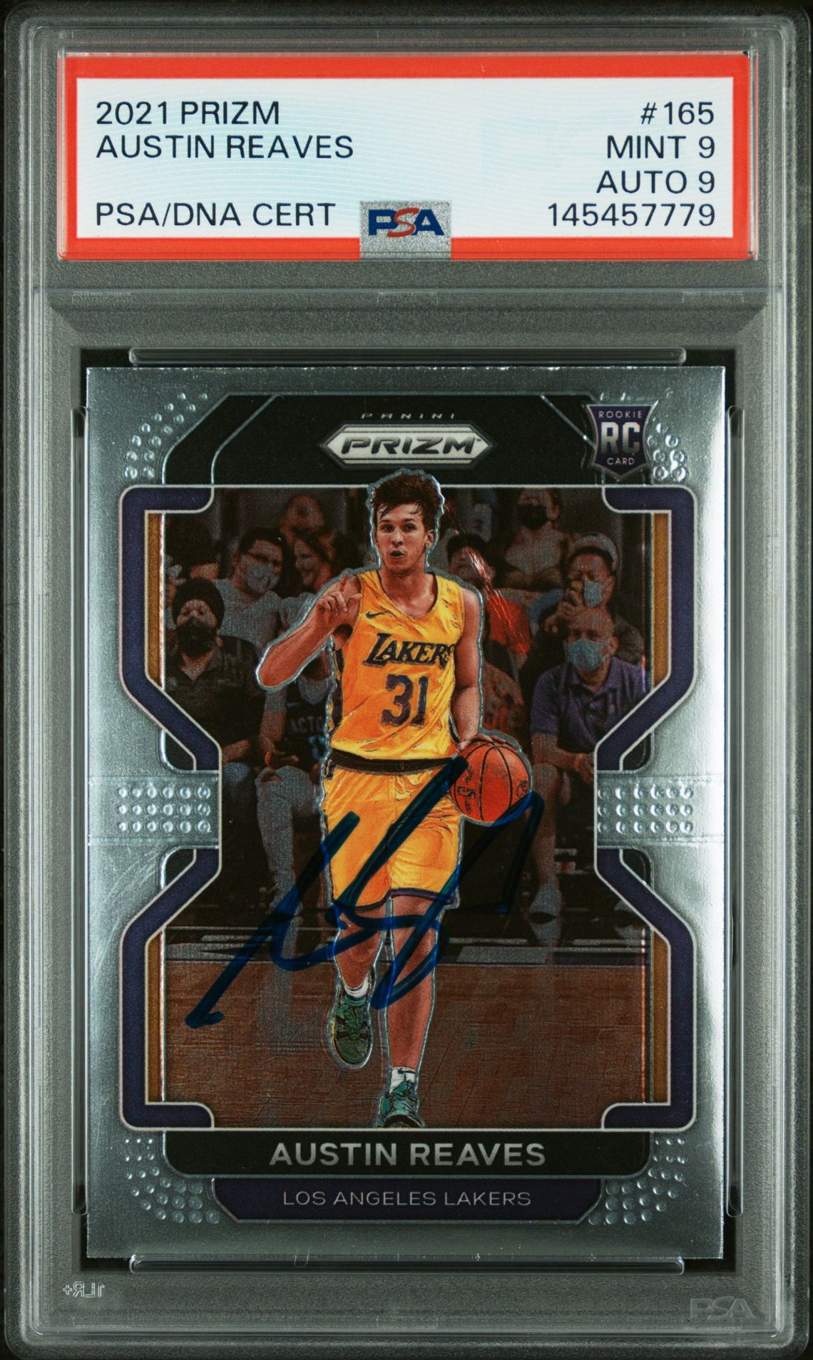 Austin Reaves 2021 Panini Prizm Los Angeles Lakers Signed Basketball RC Rookie Card #165 Graded PSA 9 Auto 9 Cert #145457779