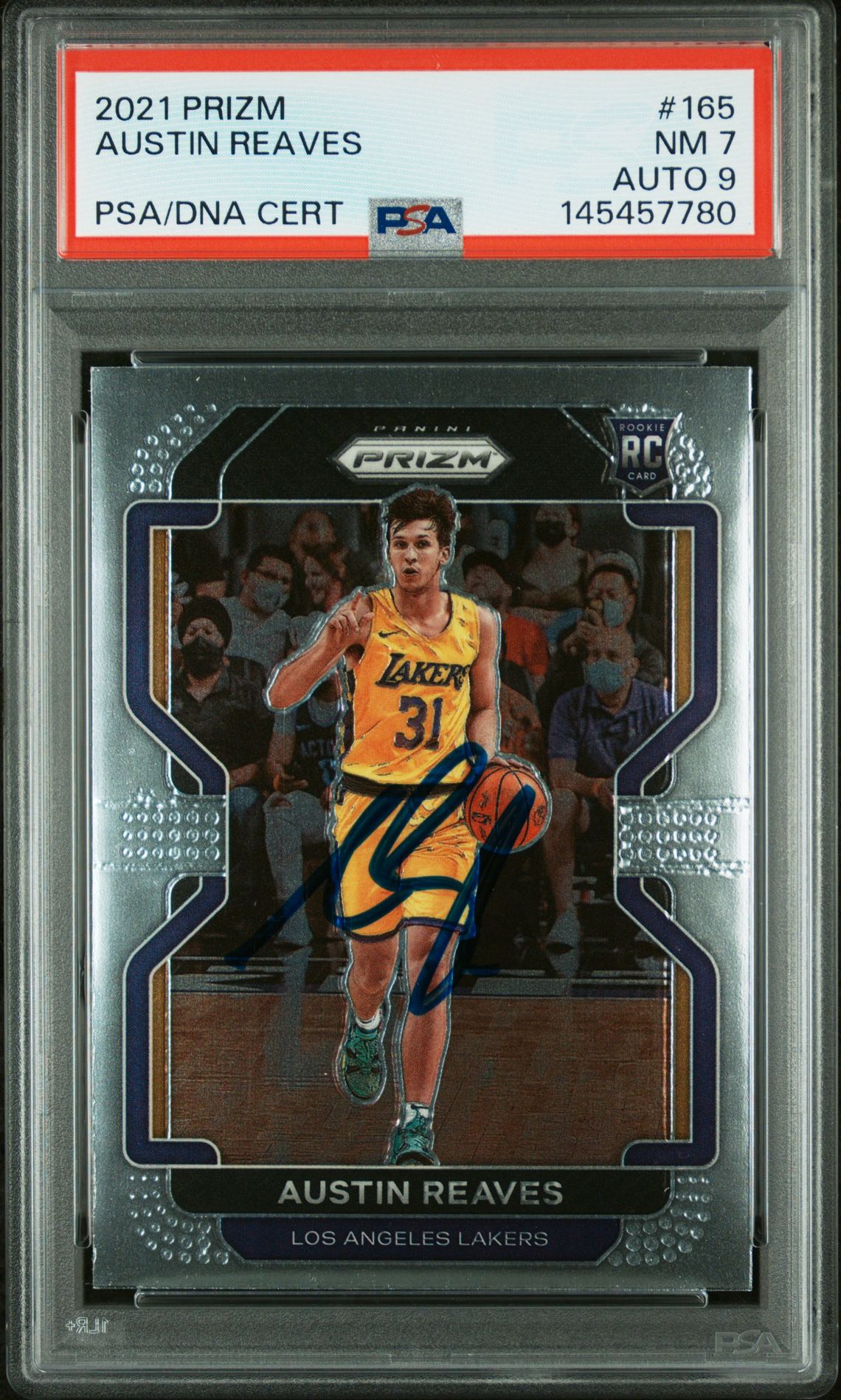 Austin Reaves 2021 Panini Prizm Los Angeles Lakers Signed Basketball RC Rookie Card #165 Graded PSA 7 Auto 9 Cert #145457780
