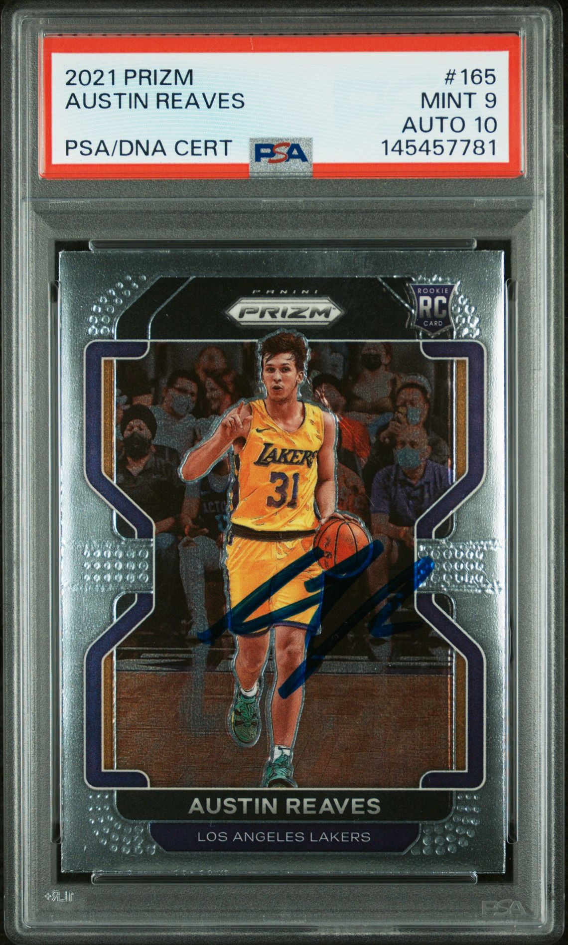 Austin Reaves 2021 Panini Prizm Los Angeles Lakers Signed Basketball RC Rookie Card #165 Graded PSA 9 Auto 10 Cert #145457781