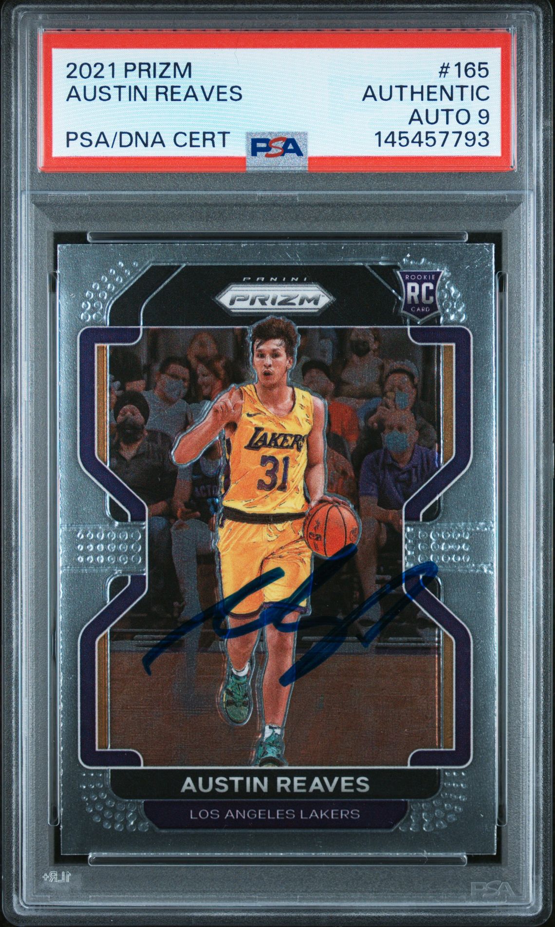 Austin Reaves 2021 Panini Prizm Basketball Signed Rookie Card #165 Graded Authentic Auto 9 Cert #145457793