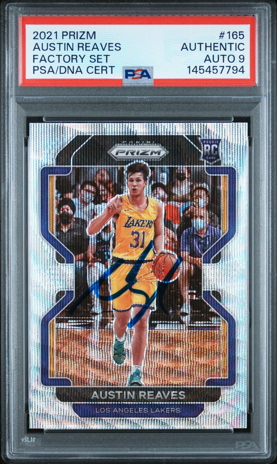 Austin Reaves 2021 Panini Prizm Factory Set Basketball Signed Rookie Card #165 Graded PSA Authentic Auto 9 Cert #145457794