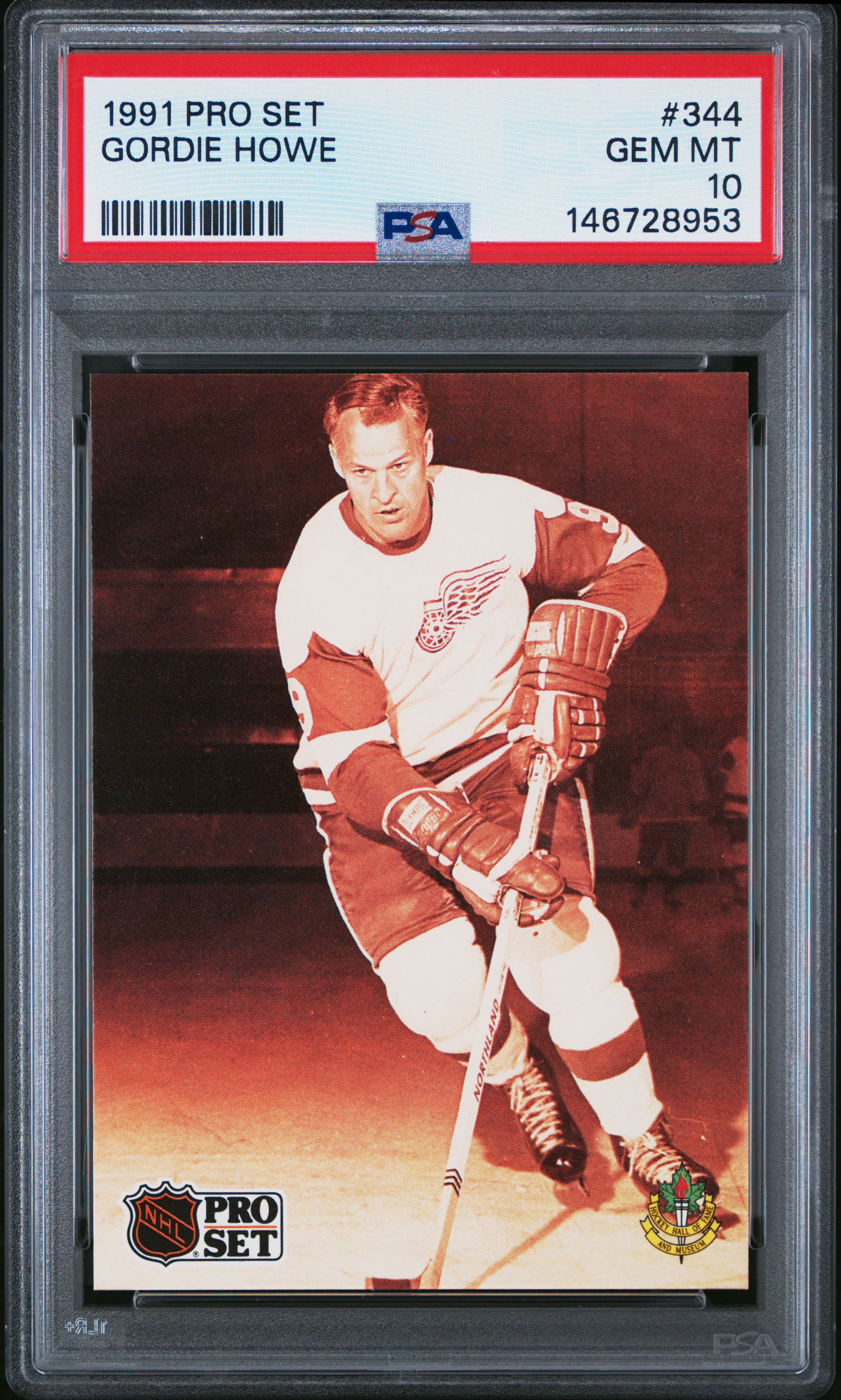 Gordie Howe 1991 Pro Set Hockey Card #344 Graded PSA 10 Cert #146728953