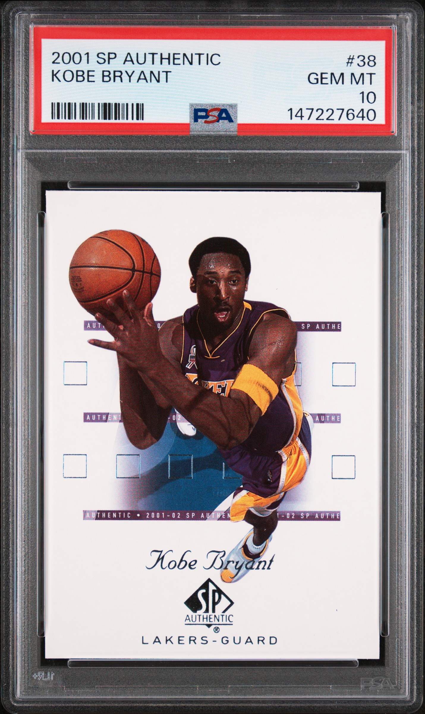 Kobe Bryant 2001 SP Authentic Los Angeles Lakers Basketball Card #38 Graded PSA 10 Cert #147227640