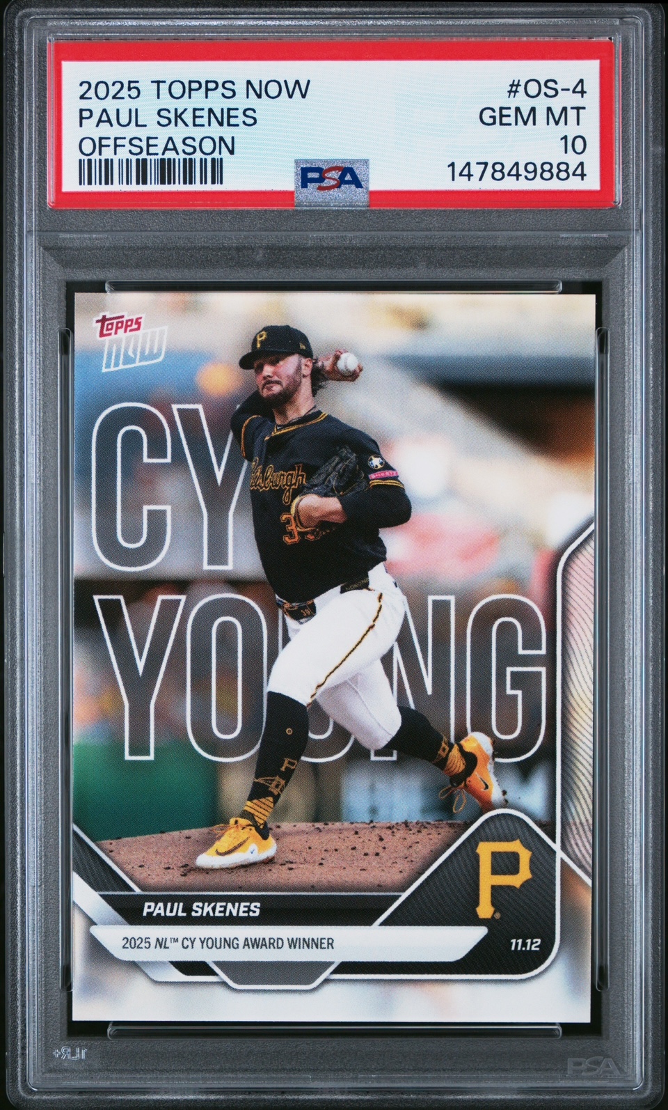Paul Skenes 2025 Topps Now Offseason NL CY Young Baseball Card #OS-4 Graded PSA 10 Cert #147849884