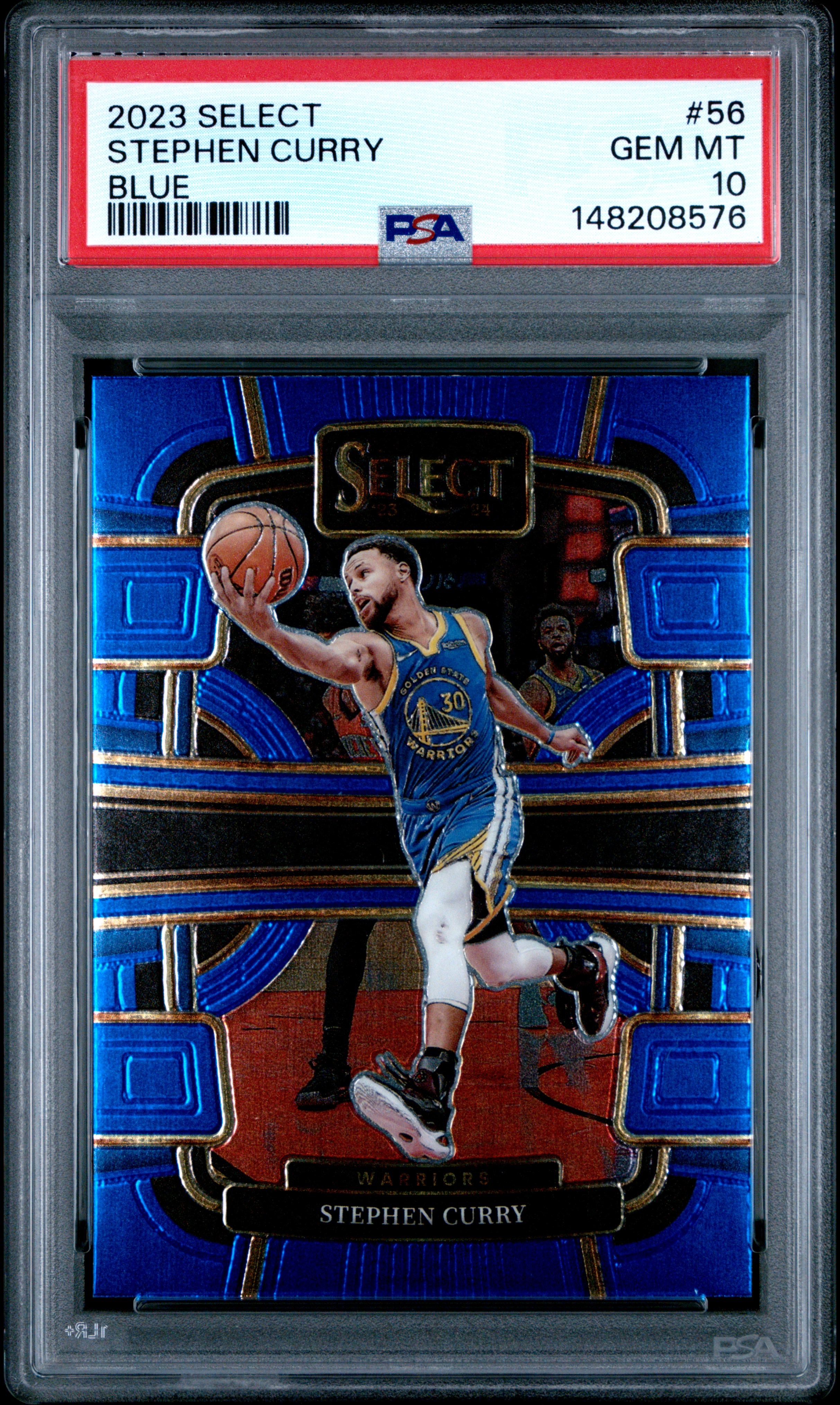 Stephen Curry 2023 Select Blue Golden State Warriors Basketball Card #56 Graded PSA 10 Cert #148208576