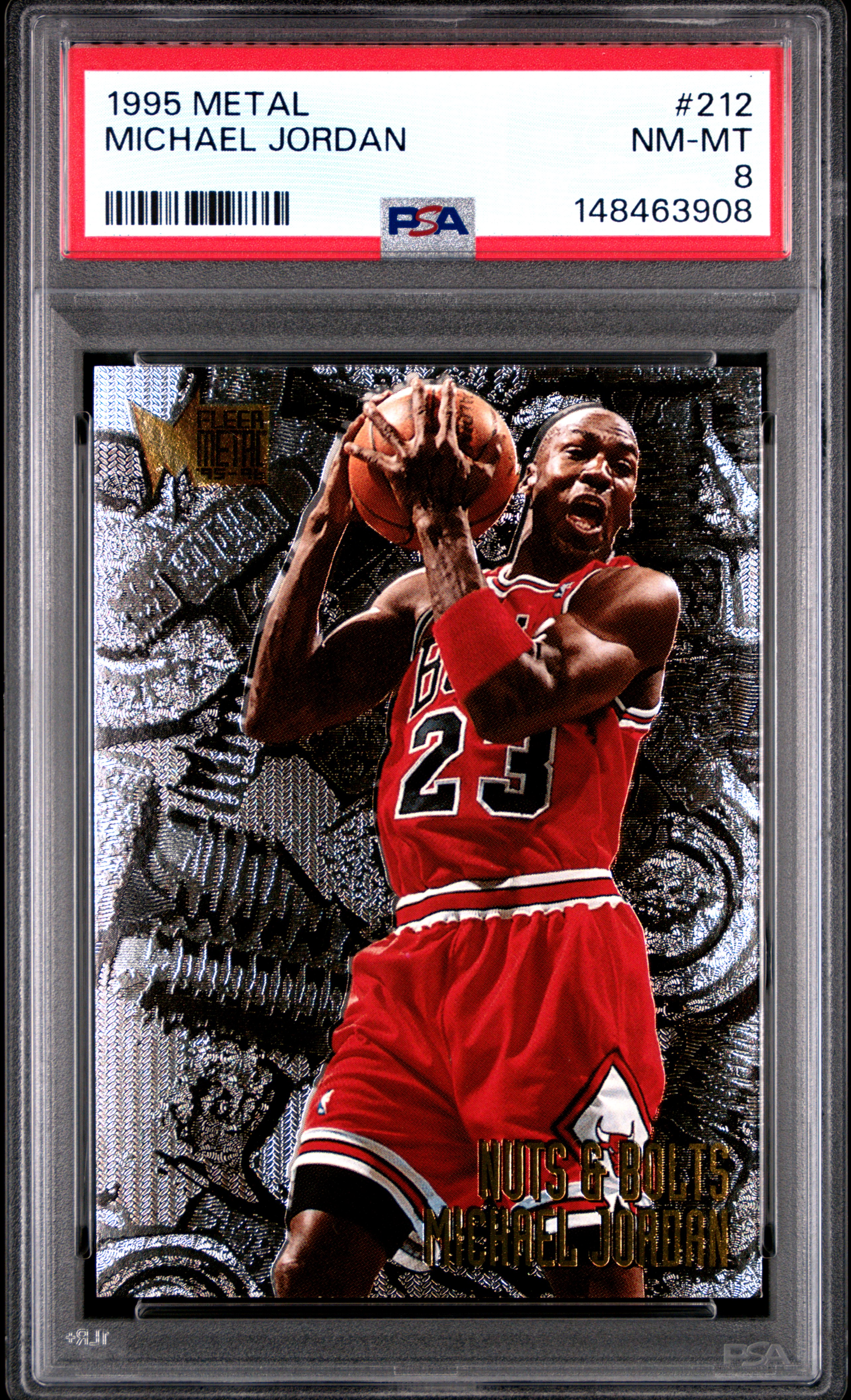 Michael Jordan 1995 Fleer Metal Nuts & Bolts Chicago Bulls Basketball Card #212 Graded PSA 8 Cert #148463908
