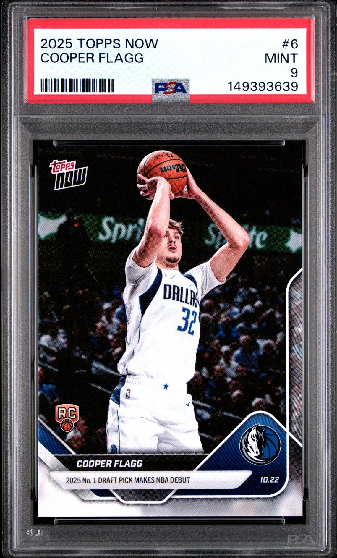 Cooper Flagg 2025 Topps Now Dallas Mavericks NBA Debut Basketball RC Rookie Card #6 Graded PSA 9 Cert #149393639 Cooper Flagg 2025 Topps Now Dallas Mavericks NBA Debut Basketball RC Rookie Card #6 Graded PSA 9 Cert #149393639