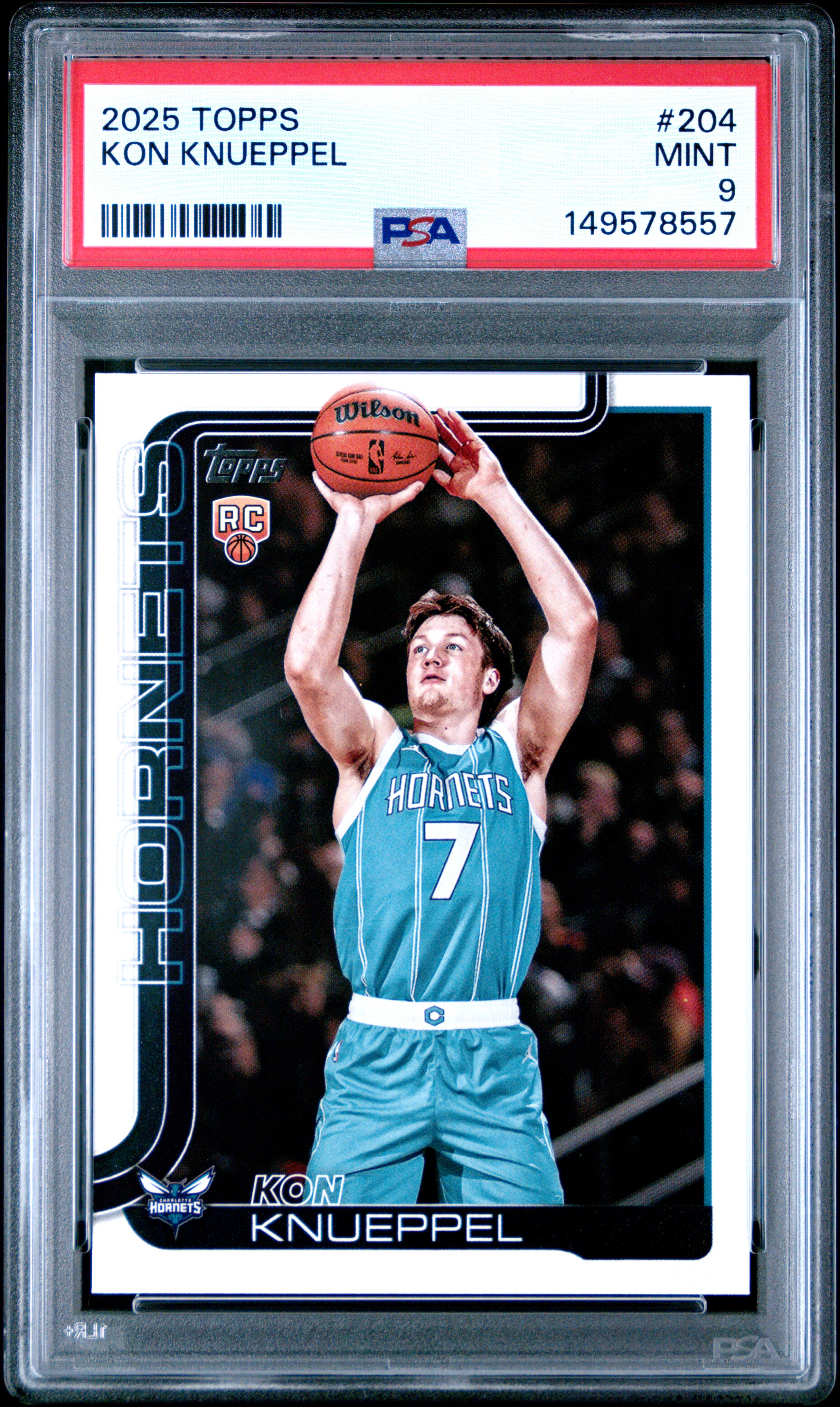 Kon Knueppel 2025 Topps Charlotte Hornets Basketball Rookie Card #204 Graded PSA 9 Cert #149578557