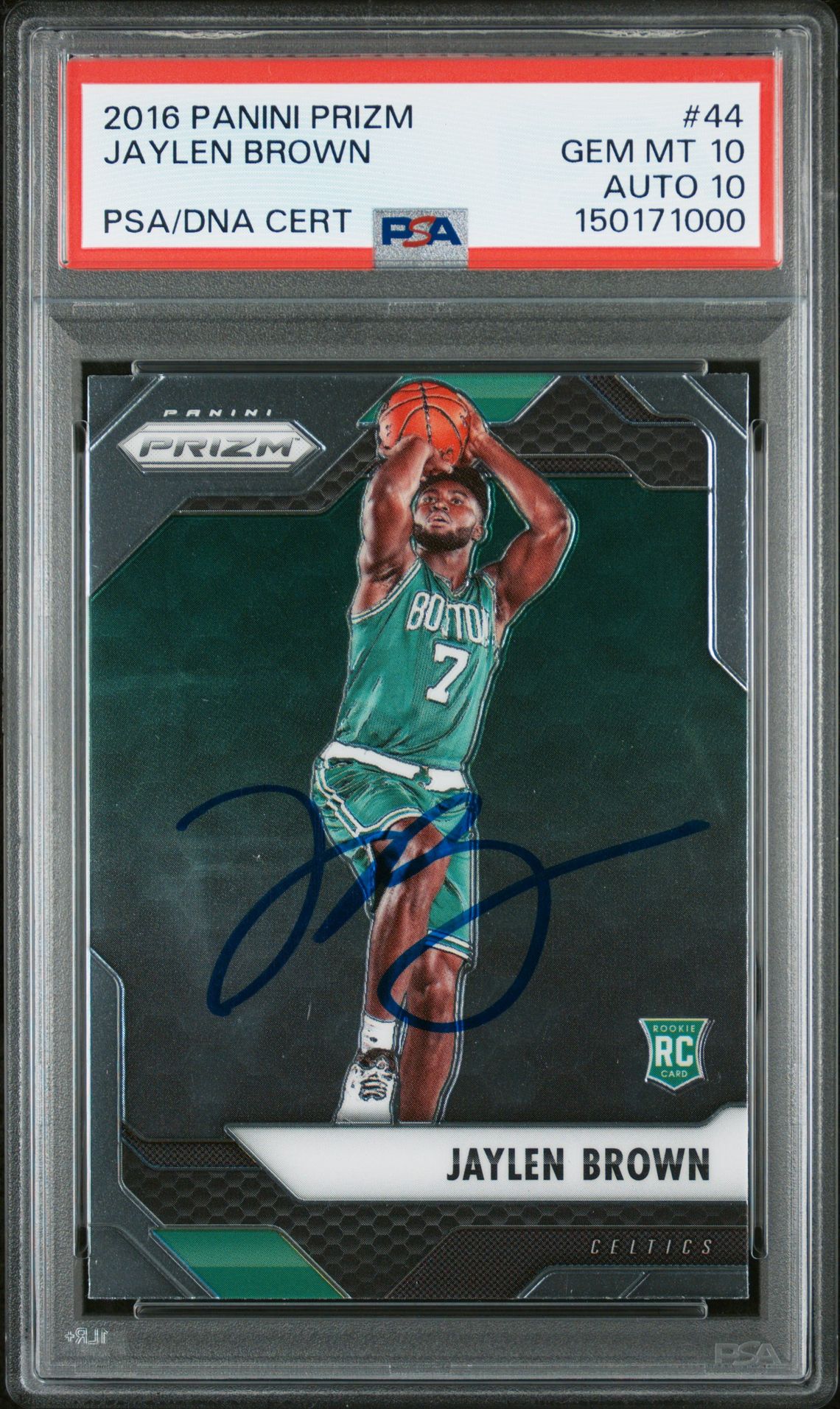 Jaylen Brown 2016 Panini Prizm Boston Celtics Signed Basketball RC Rookie Card #44 Graded PSA 10 Auto 10 Cert #150171000 Jaylen Brown 2016 Panini Prizm Boston Celtics Signed Basketball RC Rookie Card #44 Graded PSA 10 Auto 10 Cert #150171000