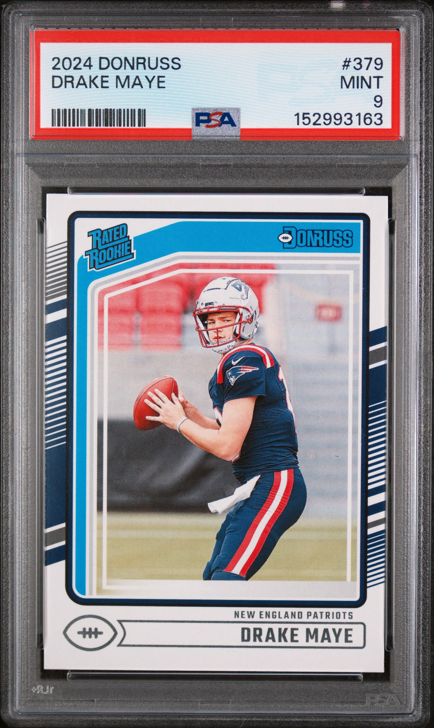 Drake Maye 2024 Donruss Rated Rookie New England Patriots Football Card #379 Graded PSA 9 Cert #152993163