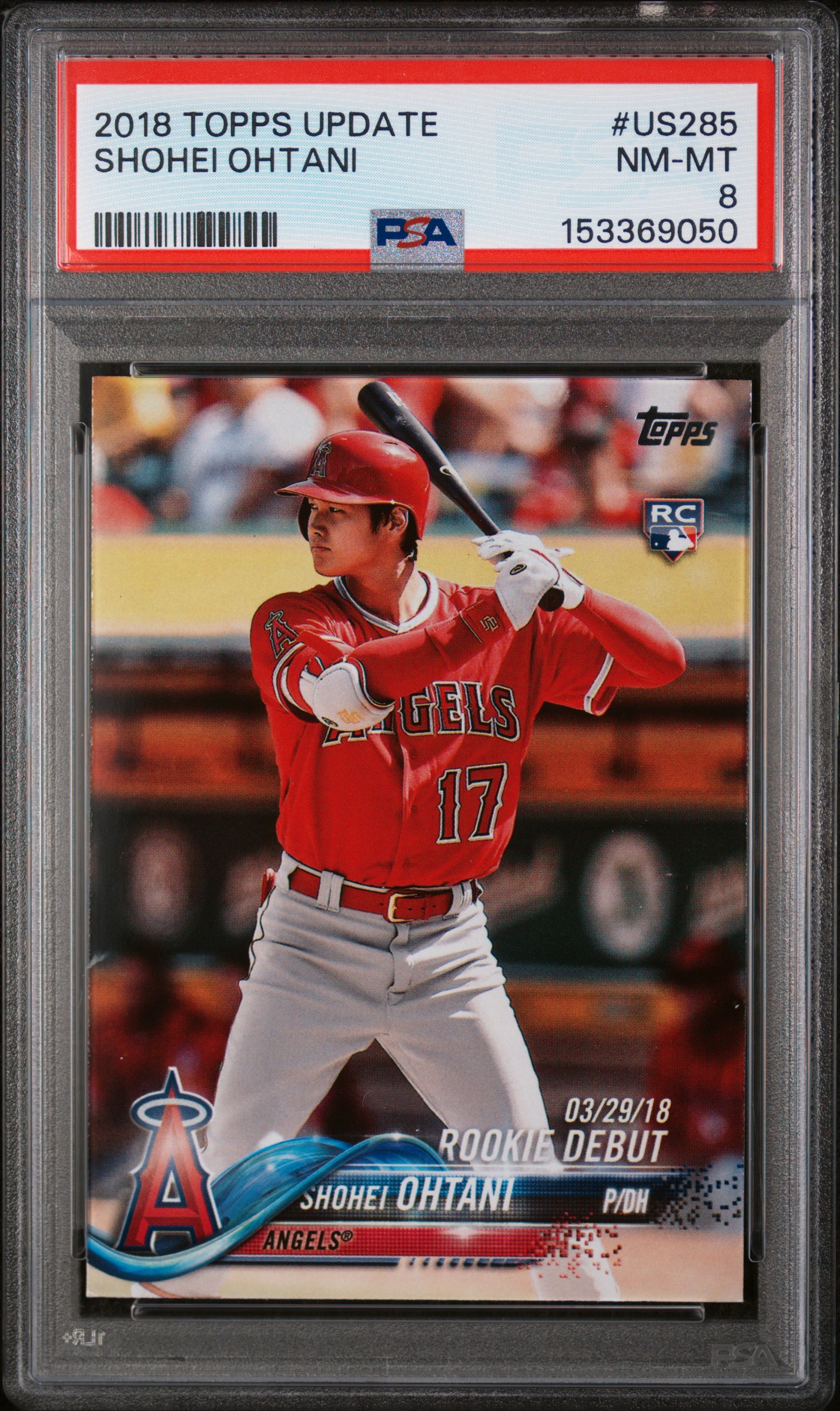 Shohei Ohtani 2018 Topps Update Rookie Debut Los Angeles Angels Baseball Card #US285 Graded PSA 8 Cert #153369050