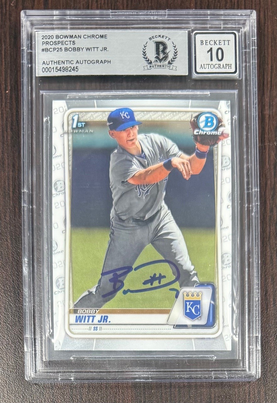 Bobby Witt Jr. 2020 Bowman Chrome Prospects Signed Baseball Rookie Card #BCP25 Auto Beckett 10 Authentic Cert #00015498245