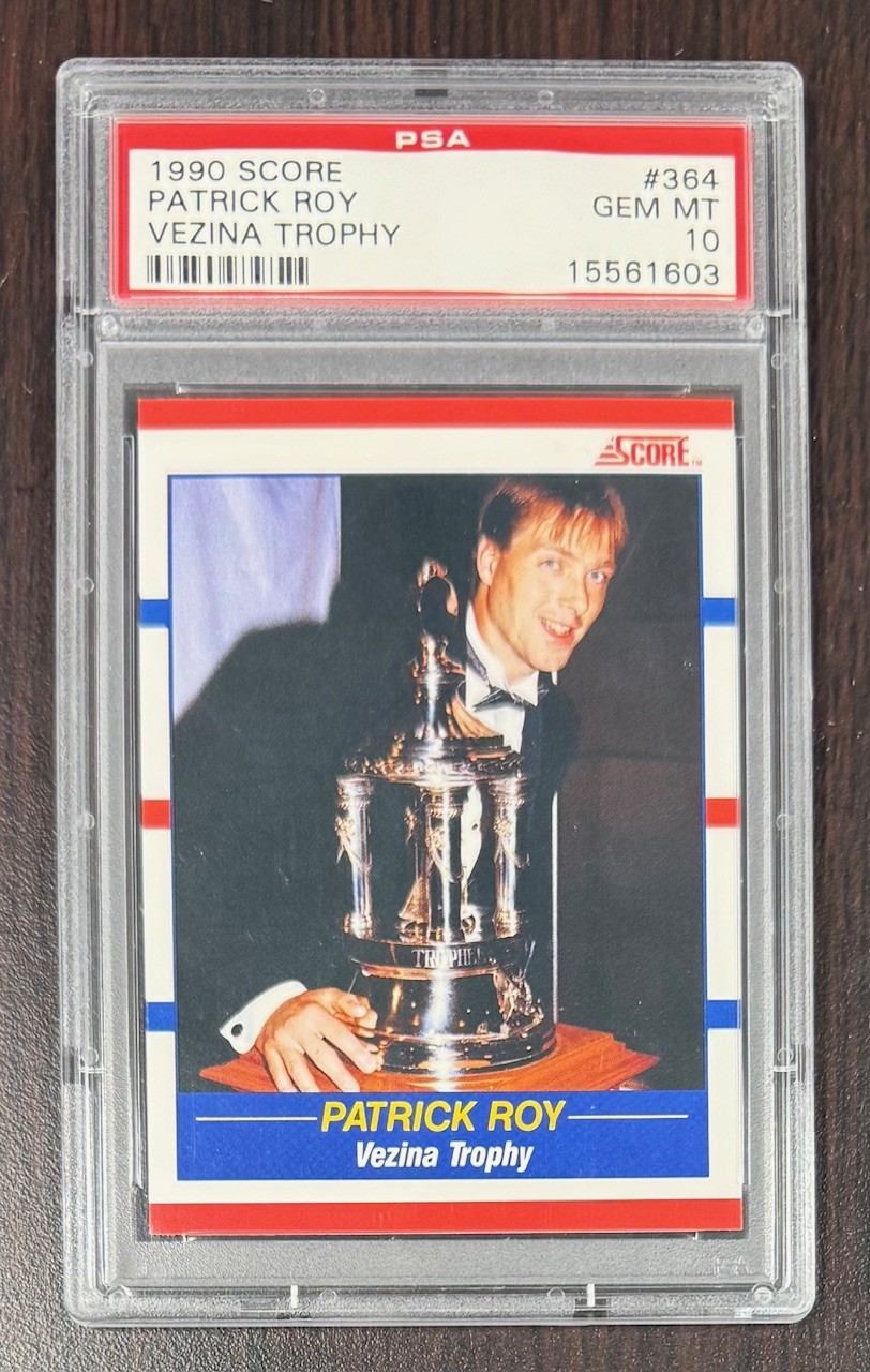 Patrick Roy 1990 Score Vezina Trophy Hockey Card #364 Graded PSA 10 Cert #15561603
