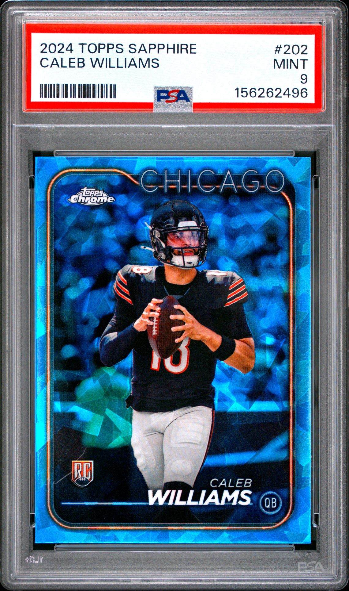 Caleb Williams 2024 Topps Sapphire Chicago Bears Football RC Rookie Card #202 Graded PSA 9 Cert #156262496
