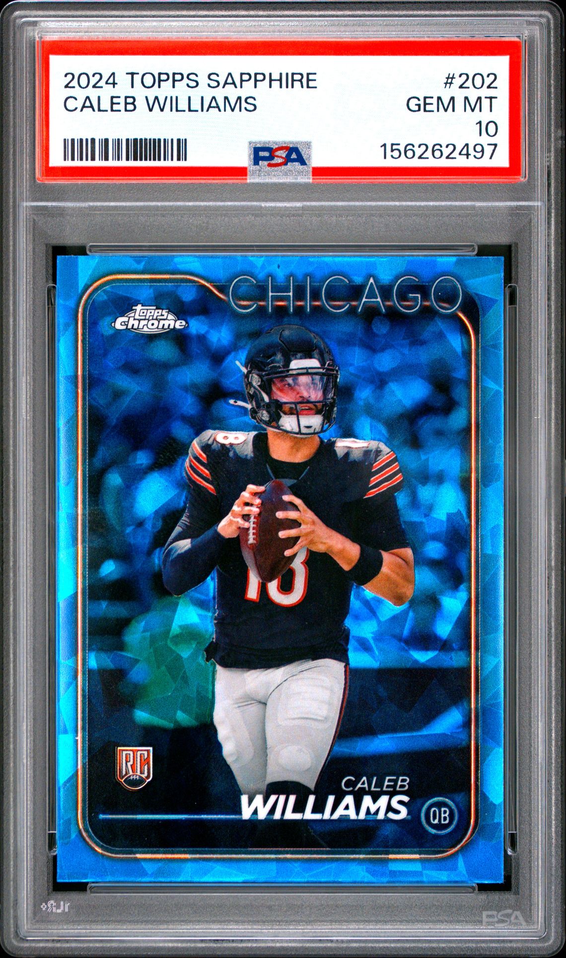 Caleb Williams 2024 Topps Sapphire Chicago Bears Football RC Rookie Card #202 Graded PSA 10 Cert #156262497