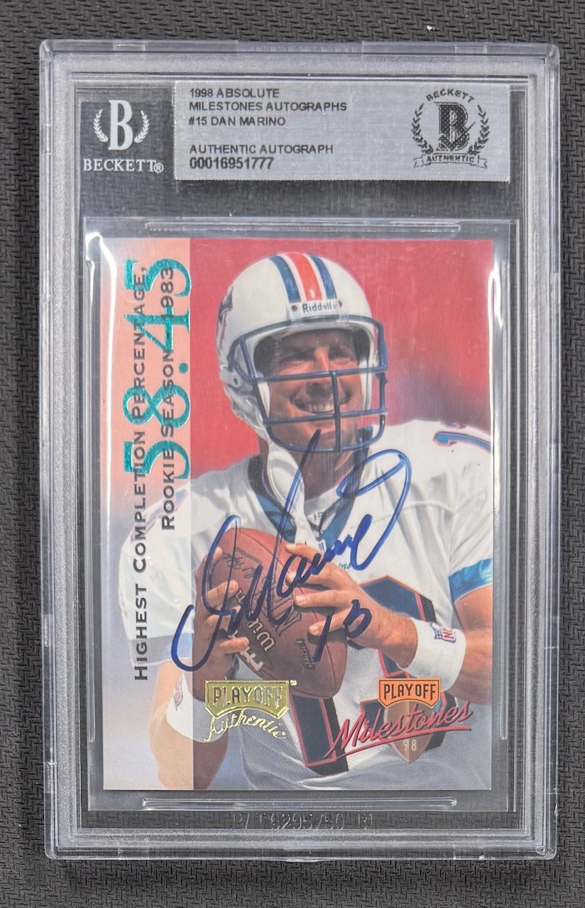 Dan Marino 1998 Playoff Absolute Milestones Signed Football Card #15 Auto Beckett Authenticated Cert #00016951777