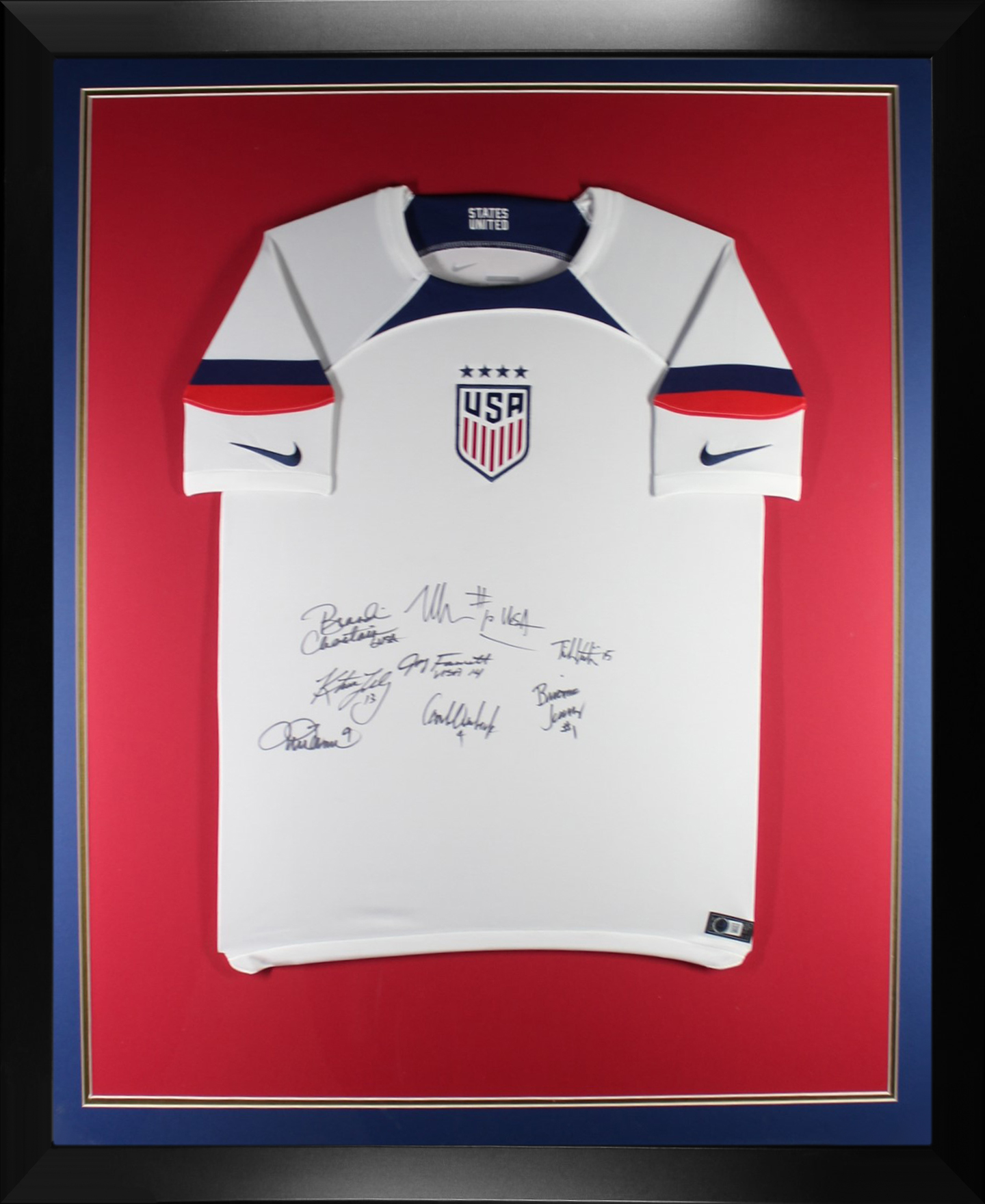 1999 USA Women's Olympic Champion Team Signed Soccer Framed Nike Jersey Beckett COA With 8 Autographs Mia Hamm Brandi Chastain