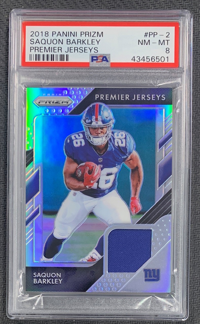 Saquon Barkley 2018 Panini Prizm Football Rookie Card #PP-2 Graded PSA 8