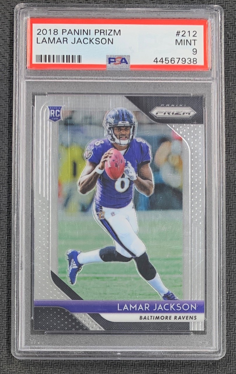 Lamar Jackson 2018 Panini Prizm Football Rookie Card RC #212 Graded PSA 9