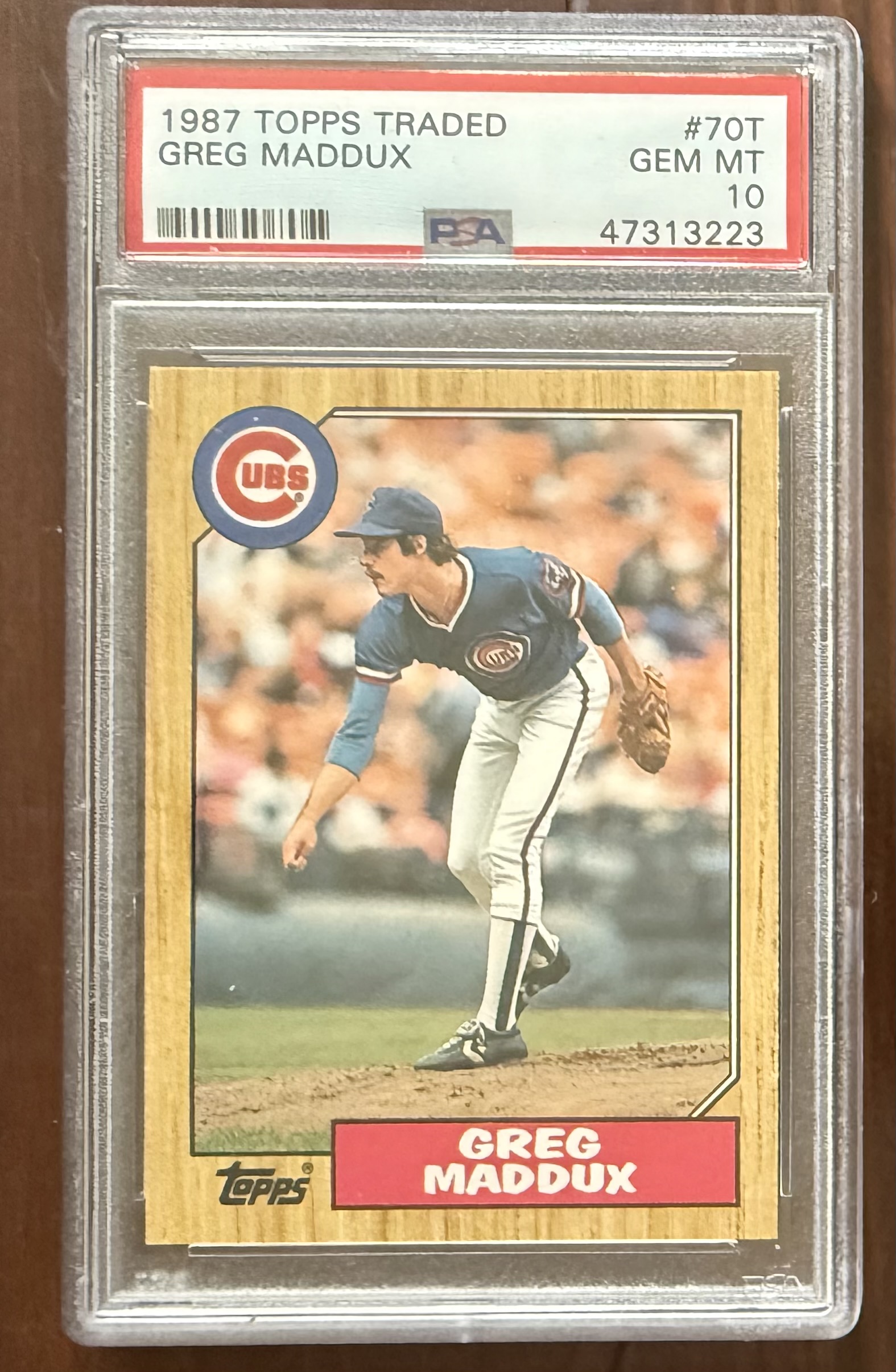 Greg Maddux 1987 Topps Traded Chicago Cubs Baseball Rookie Card RC #70T Graded PSA 10 Cert #47313223