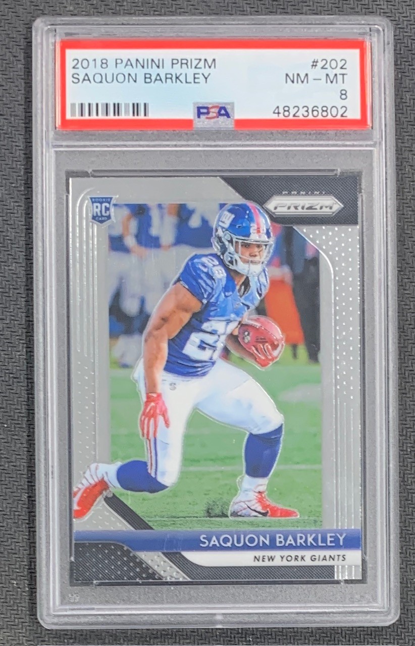 Saquon Barkley 2018 Panini Prizm Football Rookie Card #202 Graded PSA 8