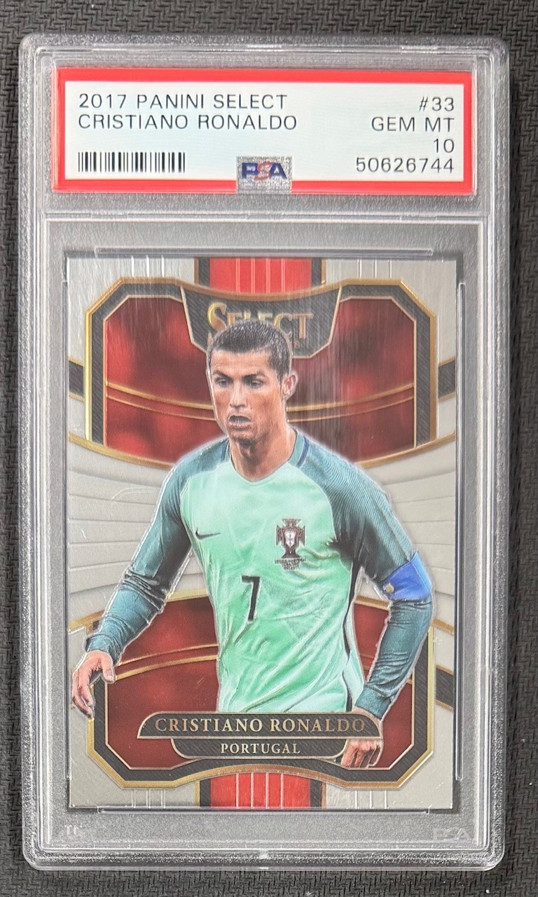 Cristiano Ronaldo 2017 Panini Select Soccer Card #33 Graded PSA 10 Cert # 50626744 Cristiano Ronaldo 2017 Panini Select Soccer Card #33 Graded PSA 10 Cert # 50626744
