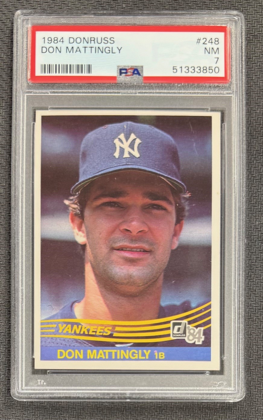 Don Mattingly 1984 Donruss Baseball Rookie Card #248 Graded PSA 7 Cert #51333850 Don Mattingly 1984 Donruss Baseball Rookie Card #248 Graded PSA 7 Cert #51333850