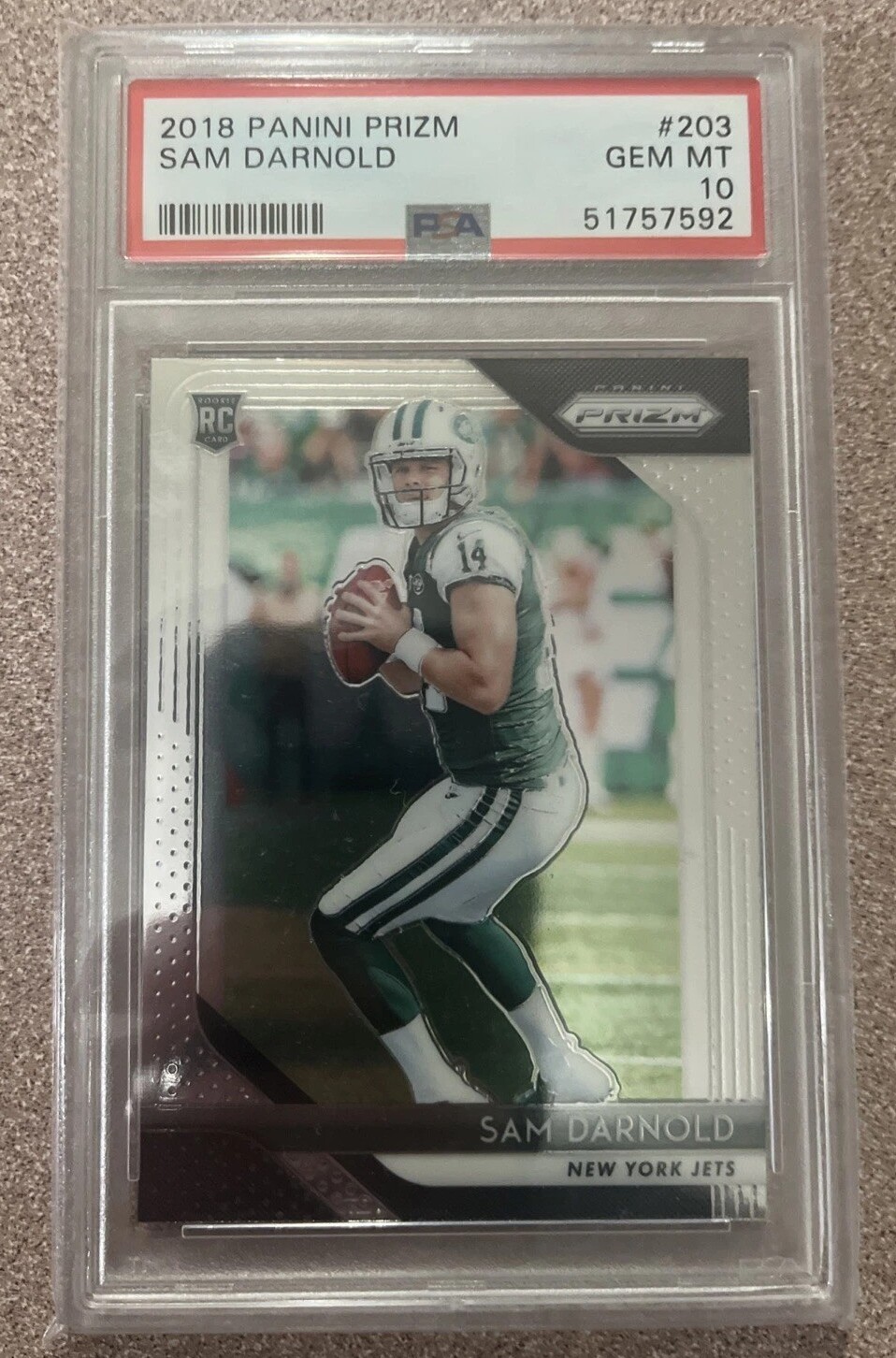 Sam Darnold 2018 Panini Prizm Football Rookie Card #203 Graded PSA 10 Cert #51757592