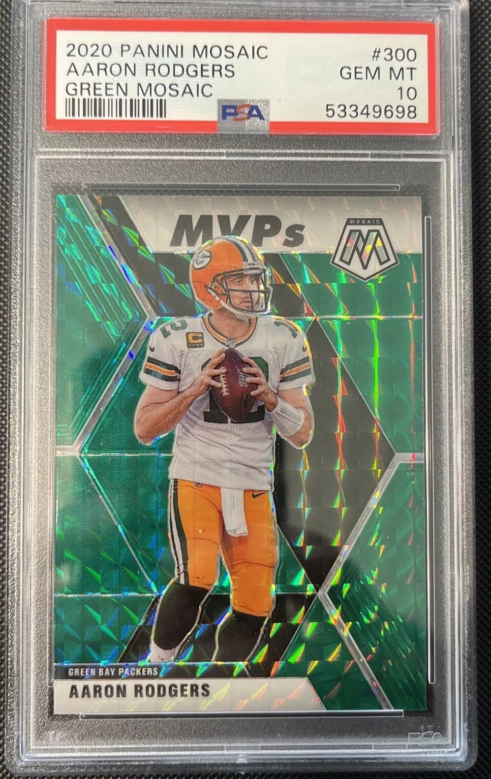 Aaron Rodgers 2020 Panini Mosaic Green Football Card #300 Graded PSA 10