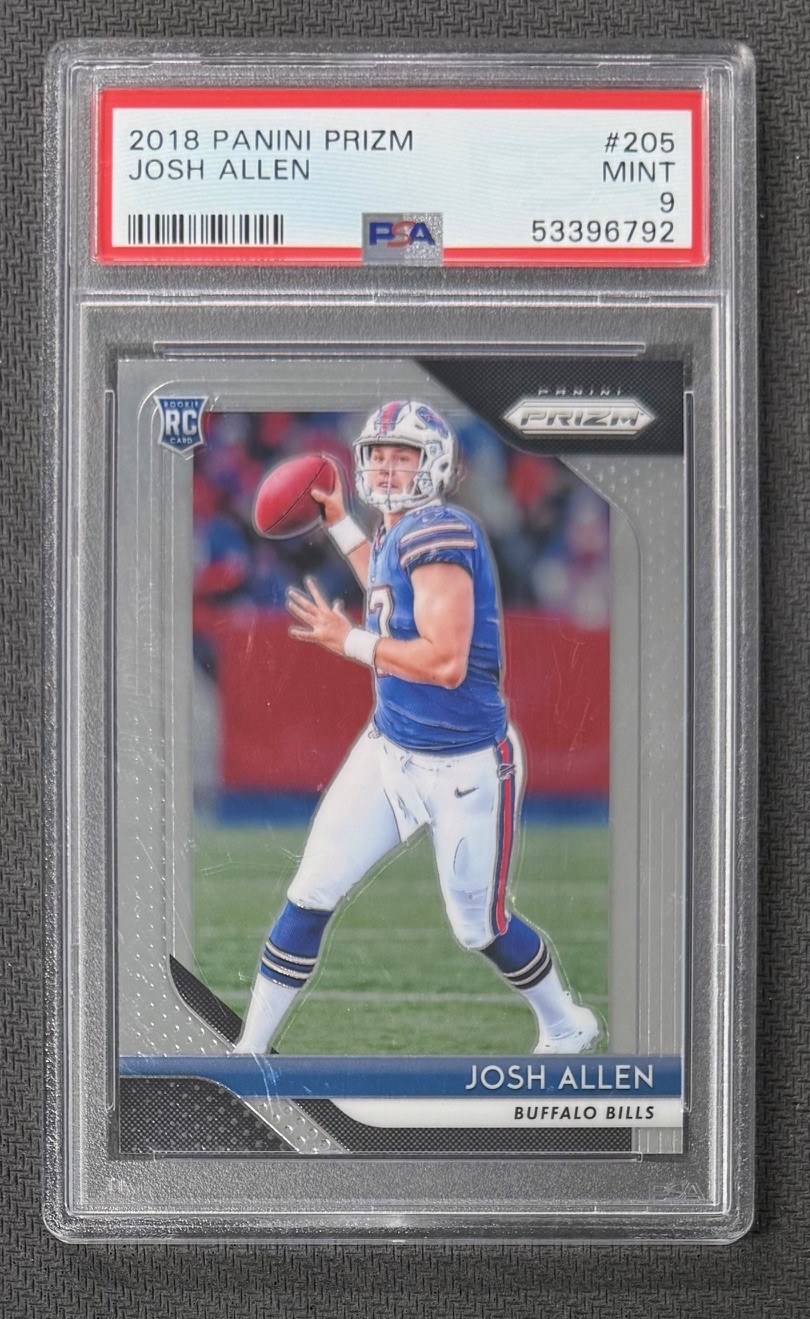 Josh Allen 2018 Panini Prizm Buffalo Bills Football Rookie Card #205 Graded PSA 9 Cert #53396792