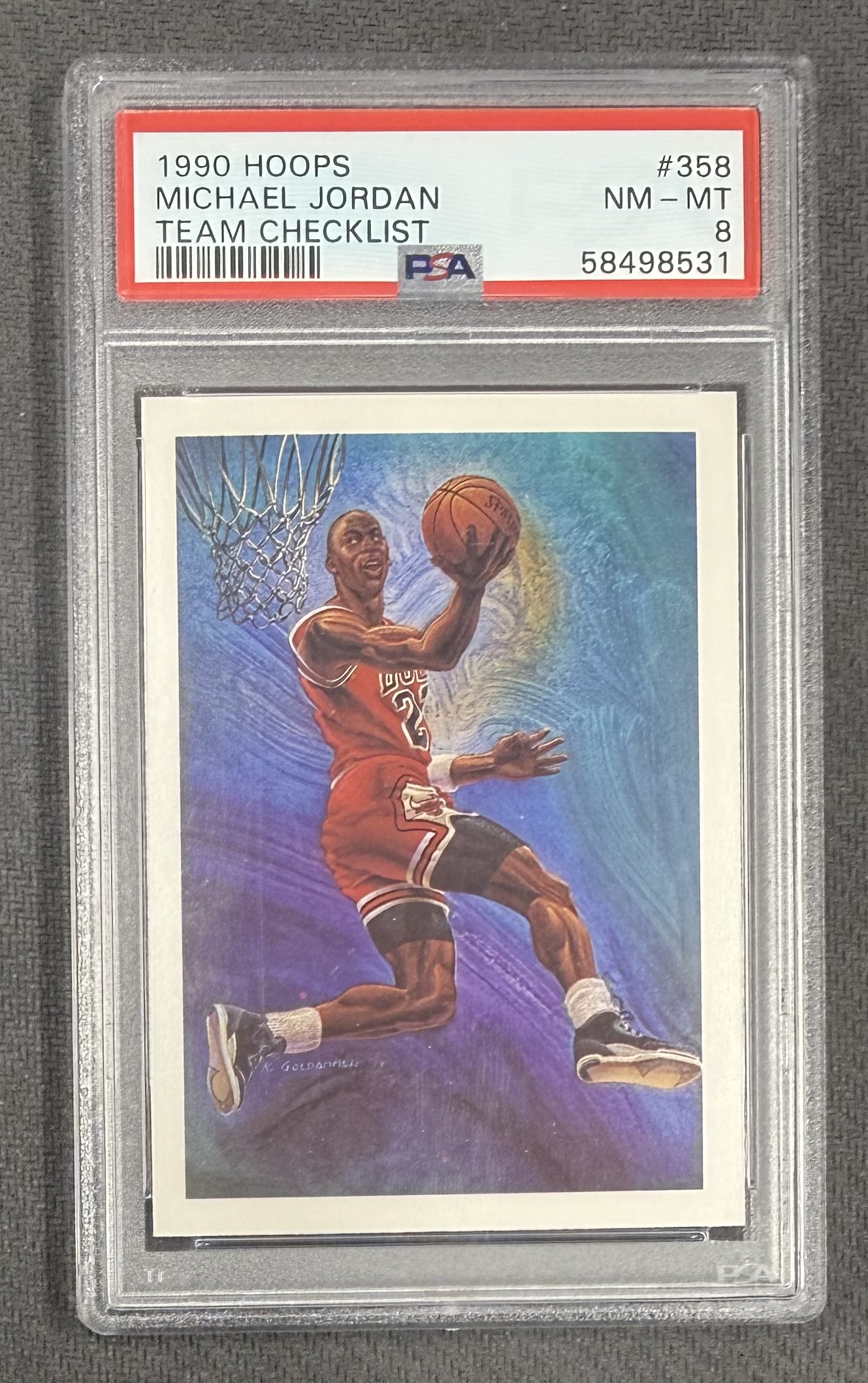 Michael Jordan 1990 Hoops Team Checklist Chicago Bulls Basketball Card #358 Graded PSA 8 Cert #58498531 Michael Jordan 1990 Hoops Team Checklist Chicago Bulls Basketball Card #358 Graded PSA 8 Cert #58498531