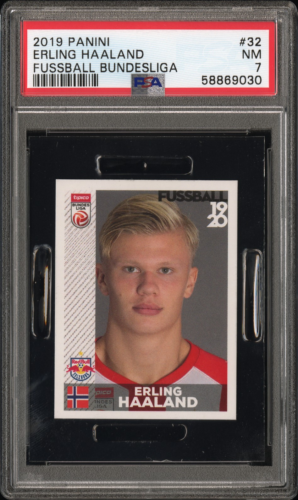Erling Haaland 2019 Panini Fussball Bundesliga Soccer Rookie Card #32 Graded PSA 7