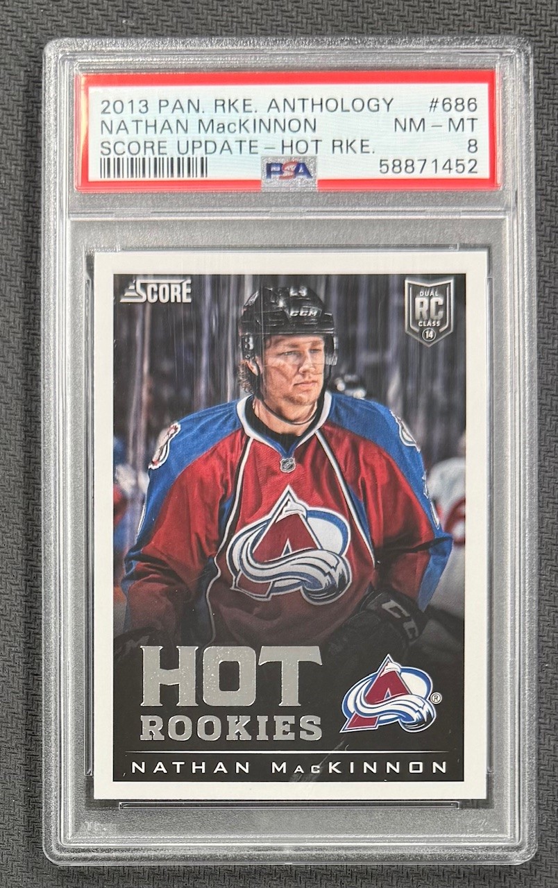 Nathan MacKinnon 2013 Panini Rookie Anthology Hockey Hot Rookies Card #686 Graded PSA 8 Cert #58871452