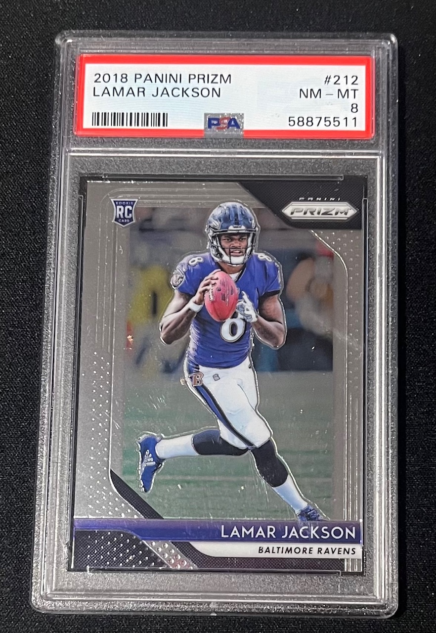 Lamar Jackson 2018 Panini Prizm Football Rookie Card #212 Graded PSA 8