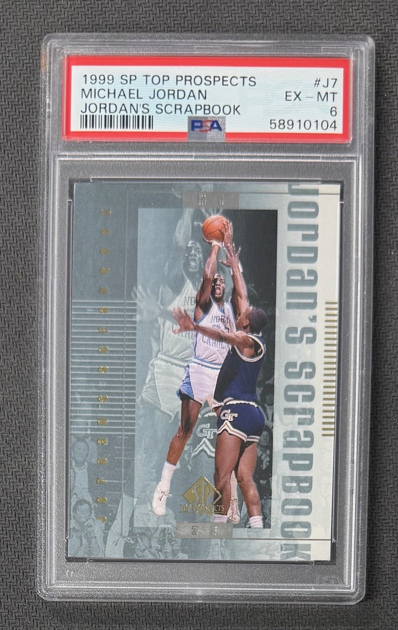 Michael Jordan 1999 SP Top Prospects Jordans Scrapbook North Carolina Basketball Card #J7 Graded PSA 6 Cert #58910104