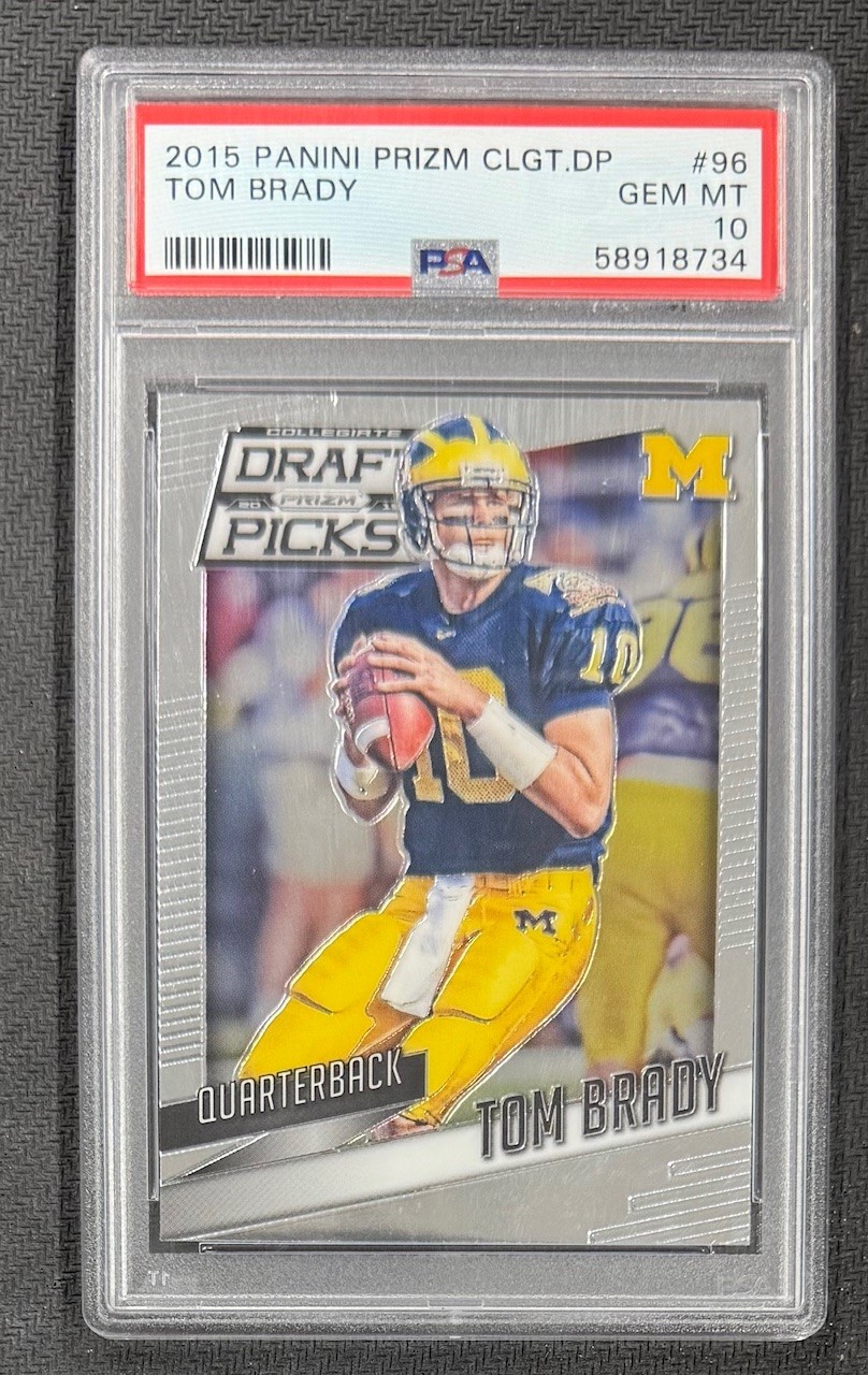 Tom Brady 2015 Panini Prizm Collegiate Draft Picks Football Card #96 Graded PSA 10 Cert #58918734