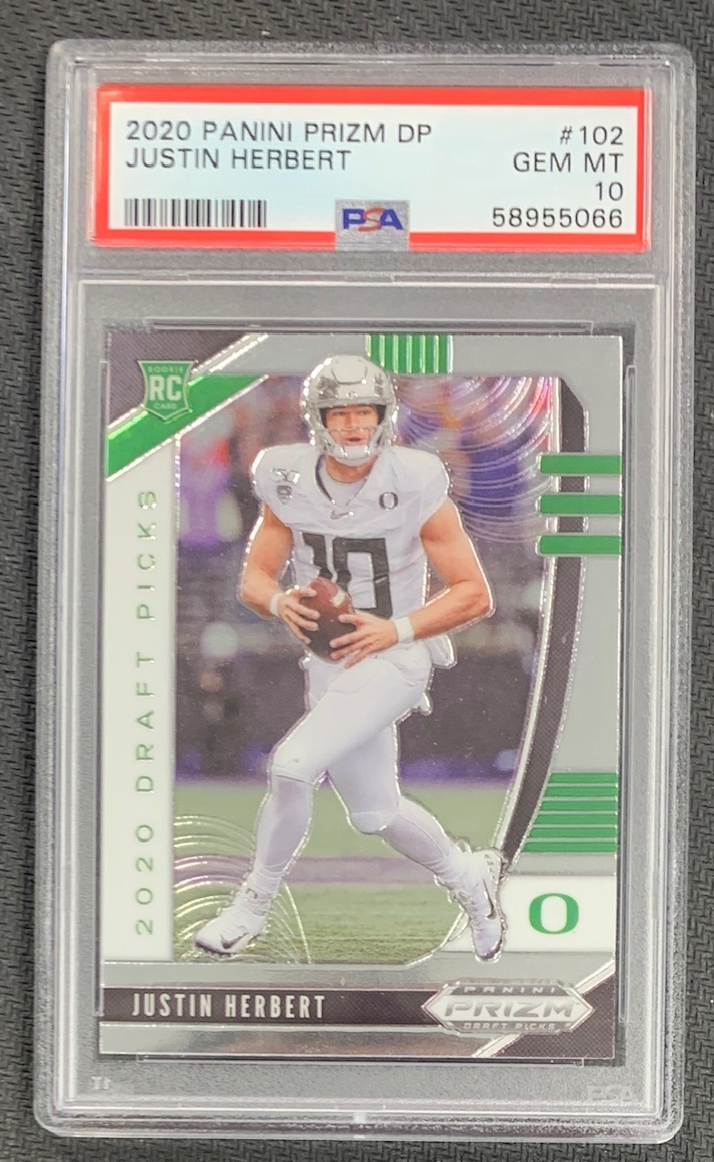 Justin Herbert 2020 Panini Prizm DP Football Rookie Card #102 Graded PSA 10