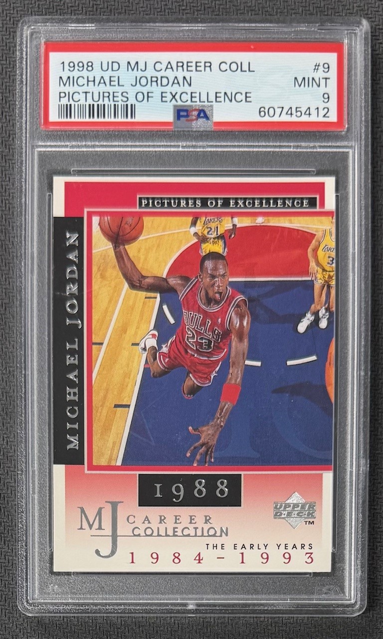 Michael Jordan 1998 Upper Deck MJ Career Collection Pictures of Excellence Basketball Card #9 Graded PSA 9 Cert #60745412