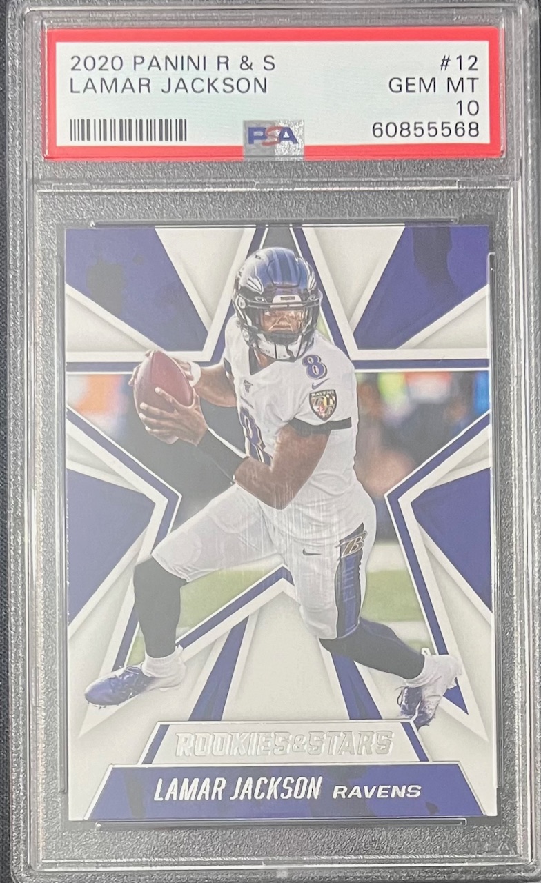 Lamar Jackson 2020 Panini Rookies & Stars Football Card #12 Graded PSA 10
