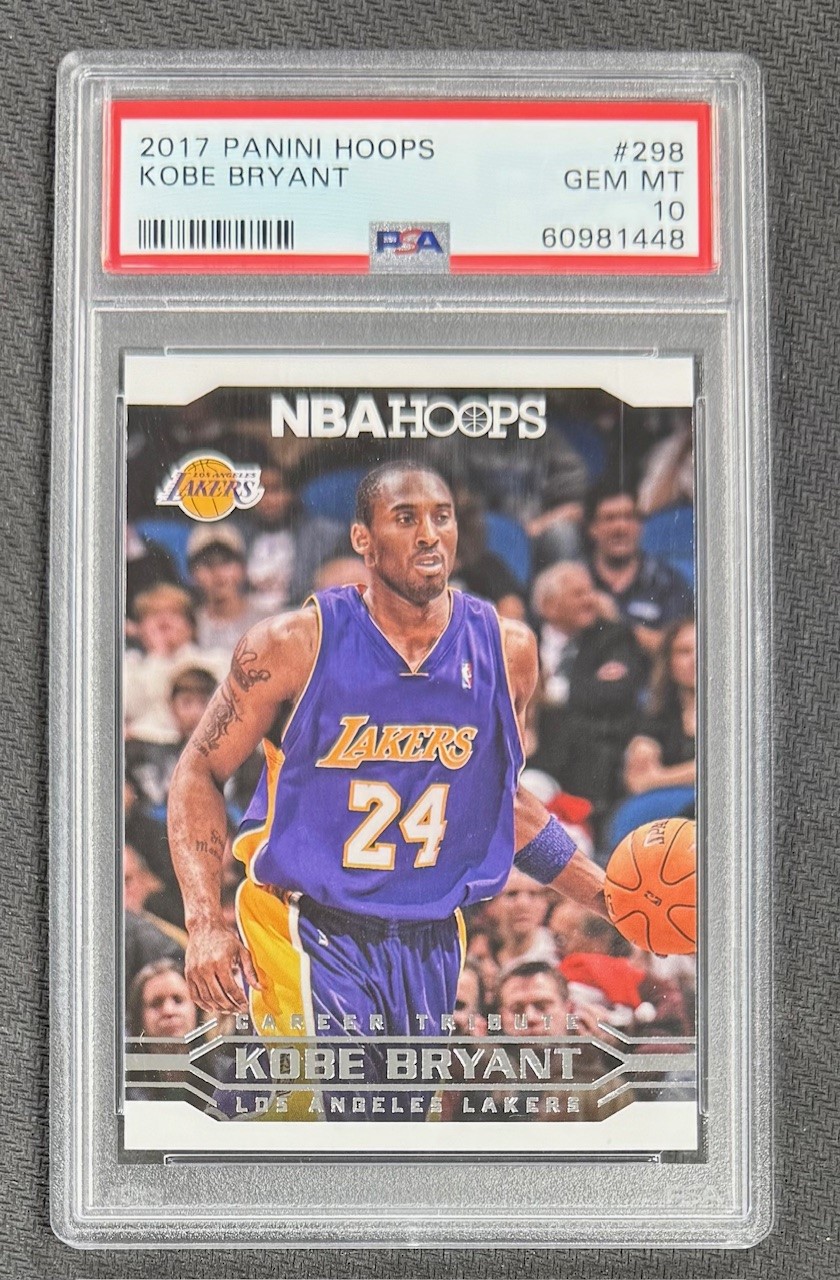 Kobe Bryant 2017 Panini Hoops Basketball Card #298 Graded PSA 10 Cert #60981448