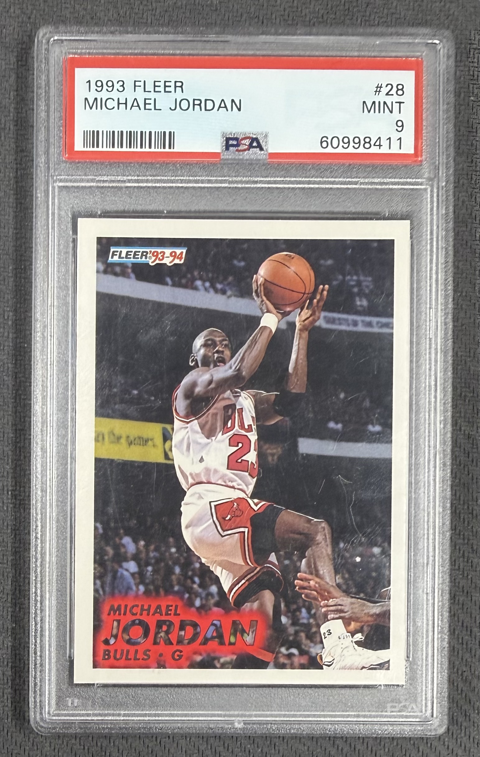 Michael Jordan 1993 Fleer Chicago Bulls Basketball Card #28 Graded PSA 9 Cert #60998411 Michael Jordan 1993 Fleer Chicago Bulls Basketball Card #28 Graded PSA 9 Cert #60998411