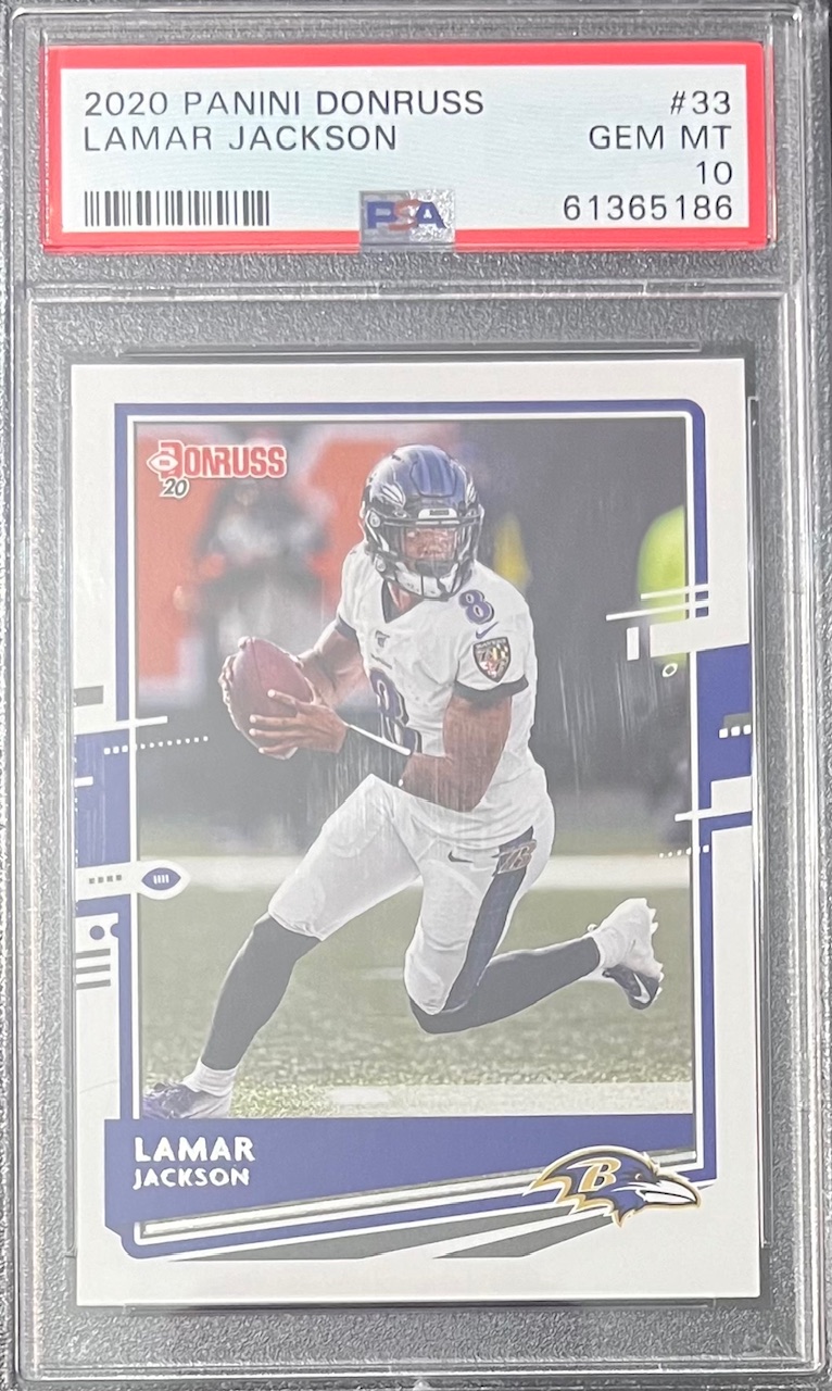 Lamar Jackson 2020 Panini Donruss Football Card #33 Graded PSA 10