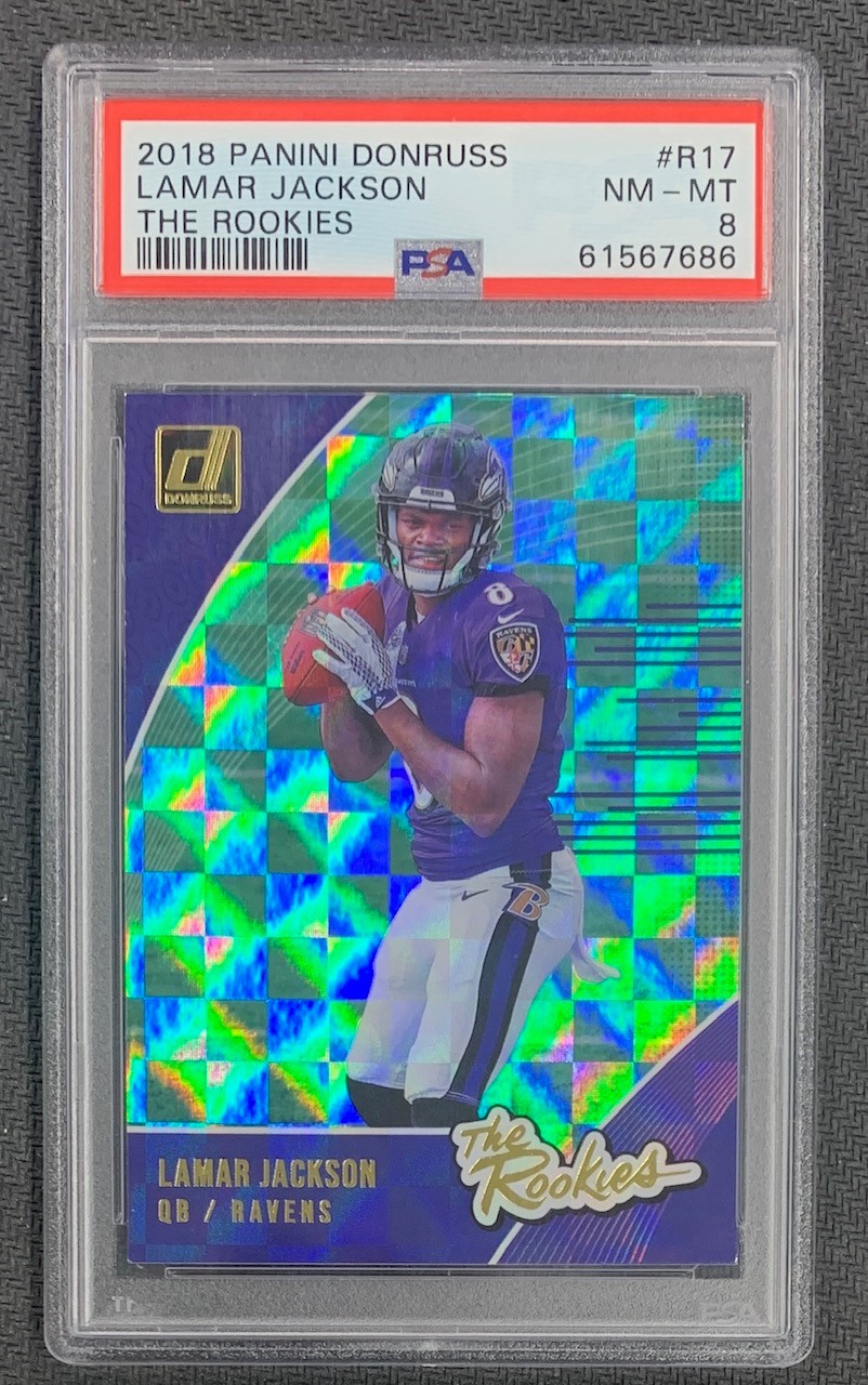 Lamar Jackson 2018 Panini Donruss The Rookies Football Card #R17 Graded PSA 8