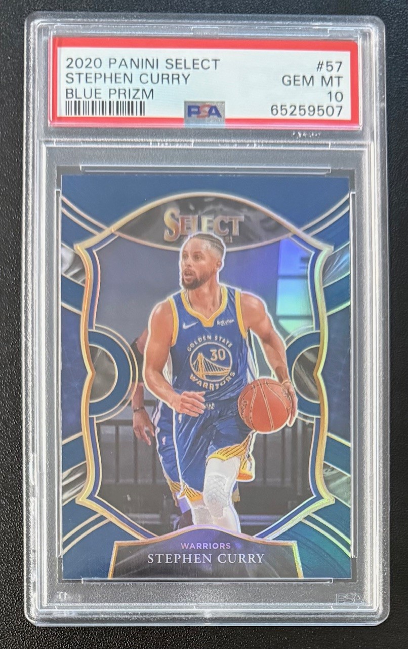 Stephen Curry 2020 Panini Select Blue Prizm Basketball Card #57 Graded PSA 10