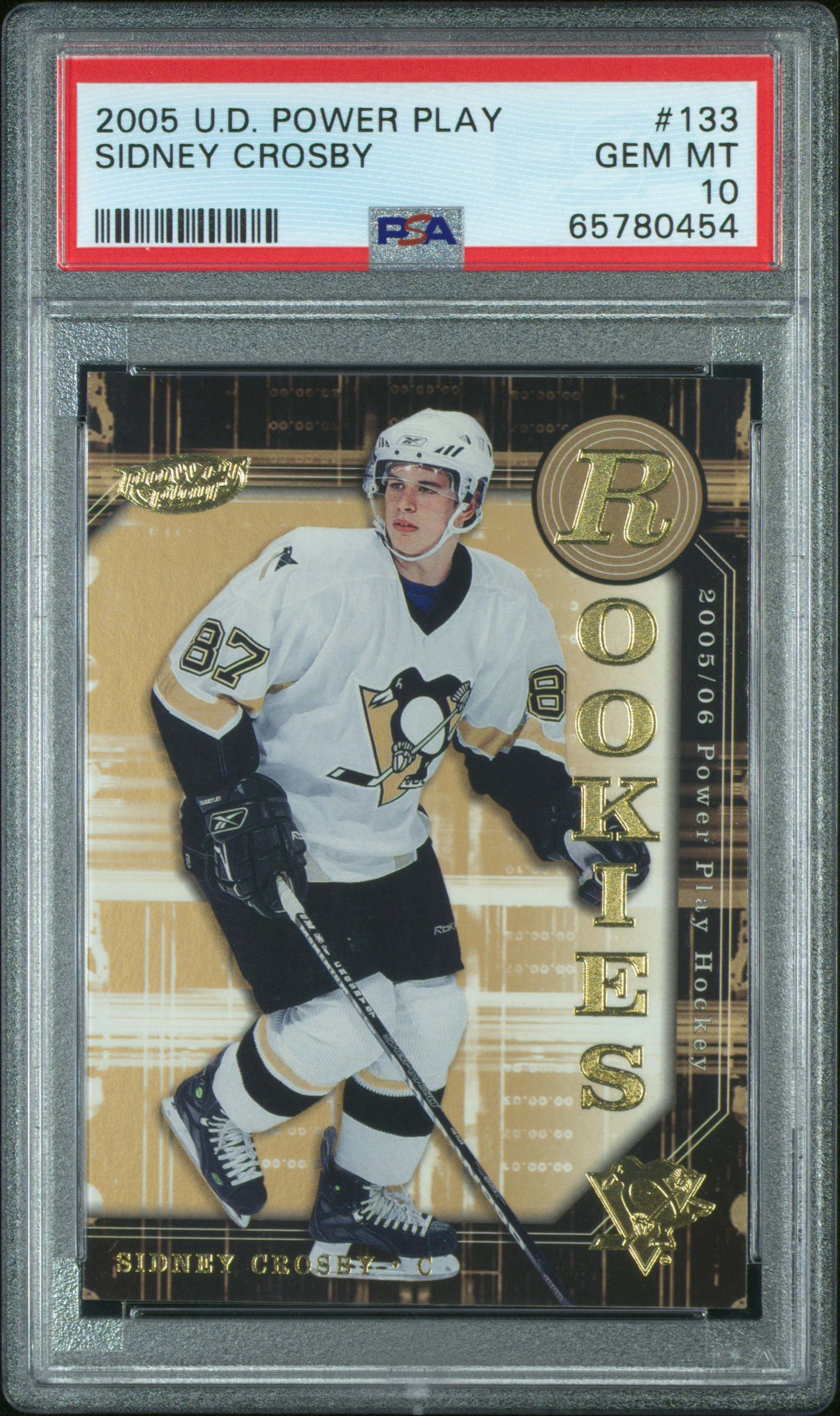 Sidney Crosby 2005 Upper Deck Power Play Pittsburgh Penguins Hockey Rookie Card #133 Graded PSA 10 Cert #65780454