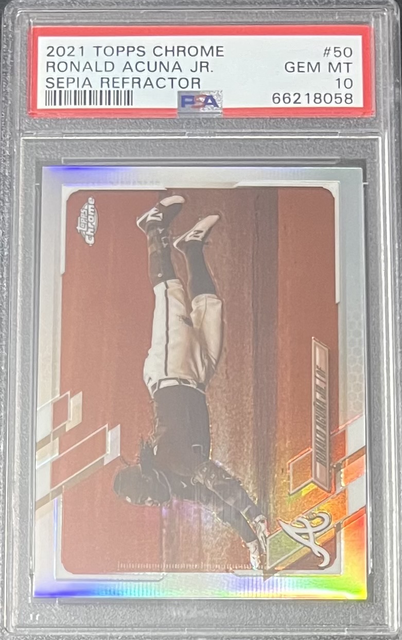 Ronald Acuna Jr 2021 Topps Chrome Sepia Refractor Card #50 Graded PSA 10